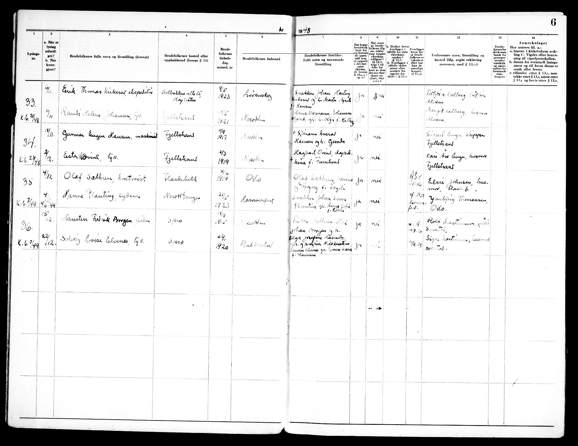 Nesodden prestekontor Kirkebøker, AV/SAO-A-10013/H/Ha/L0002: Lysningsprotokoll nr. 2, 1948-1973, s. 6