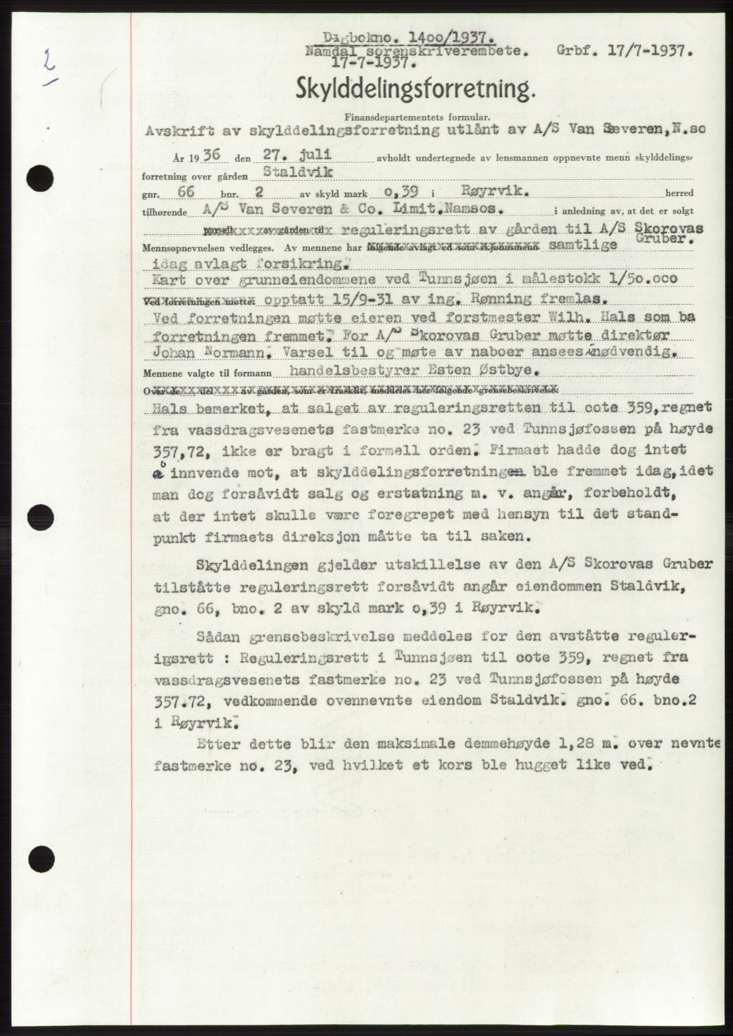 Namdal sorenskriveri, SAT/A-4133/1/2/2C: Pantebok nr. -, 1937-1939, Tingl.dato: 17.07.1937