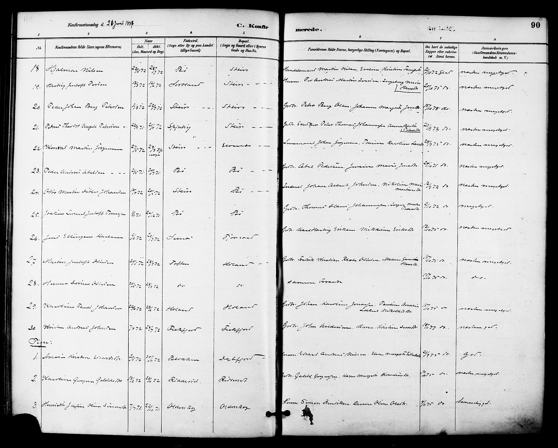 Ministerialprotokoller, klokkerbøker og fødselsregistre - Nordland, AV/SAT-A-1459/895/L1371: Ministerialbok nr. 895A06, 1885-1894, s. 90