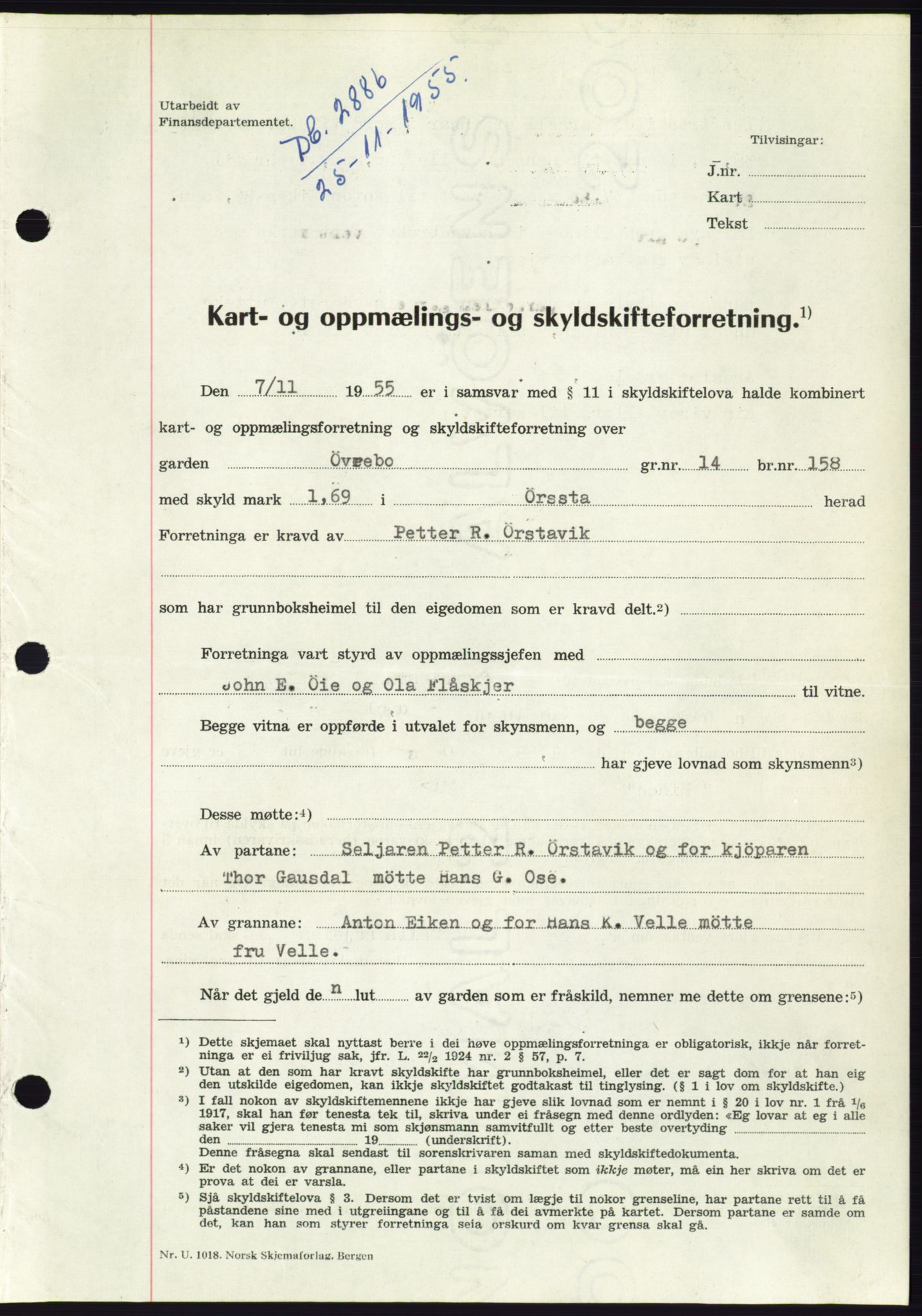 Søre Sunnmøre sorenskriveri, SAT/A-4122/1/2/2C/L0102: Pantebok nr. 28A, 1955-1956, Dagboknr: 2886/1955
