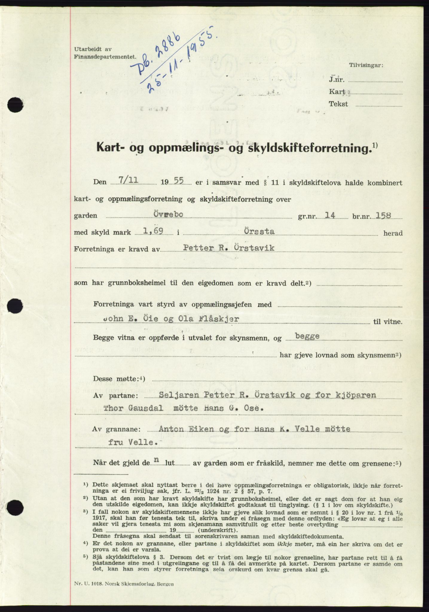 Søre Sunnmøre sorenskriveri, AV/SAT-A-4122/1/2/2C/L0102: Pantebok nr. 28A, 1955-1956, Dagboknr: 2886/1955