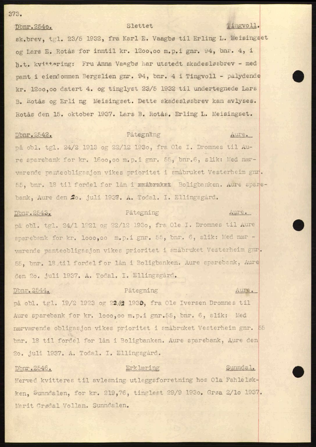 Nordmøre sorenskriveri, SAT/A-4132/1/2/2Ca: Pantebok nr. C80, 1936-1939, Dagboknr: 2540/1937