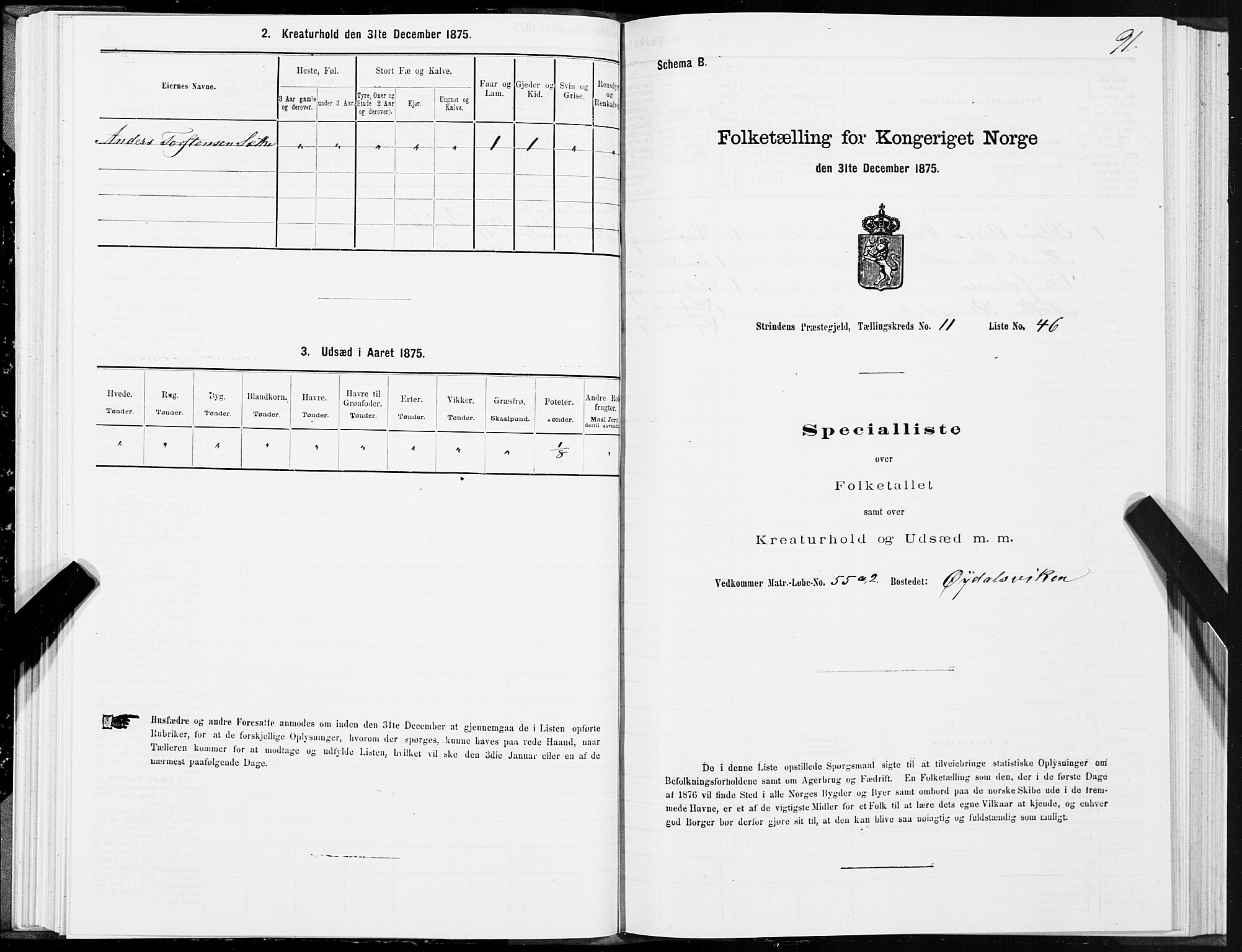 SAT, Folketelling 1875 for 1660P Strinda prestegjeld, 1875, s. 7091