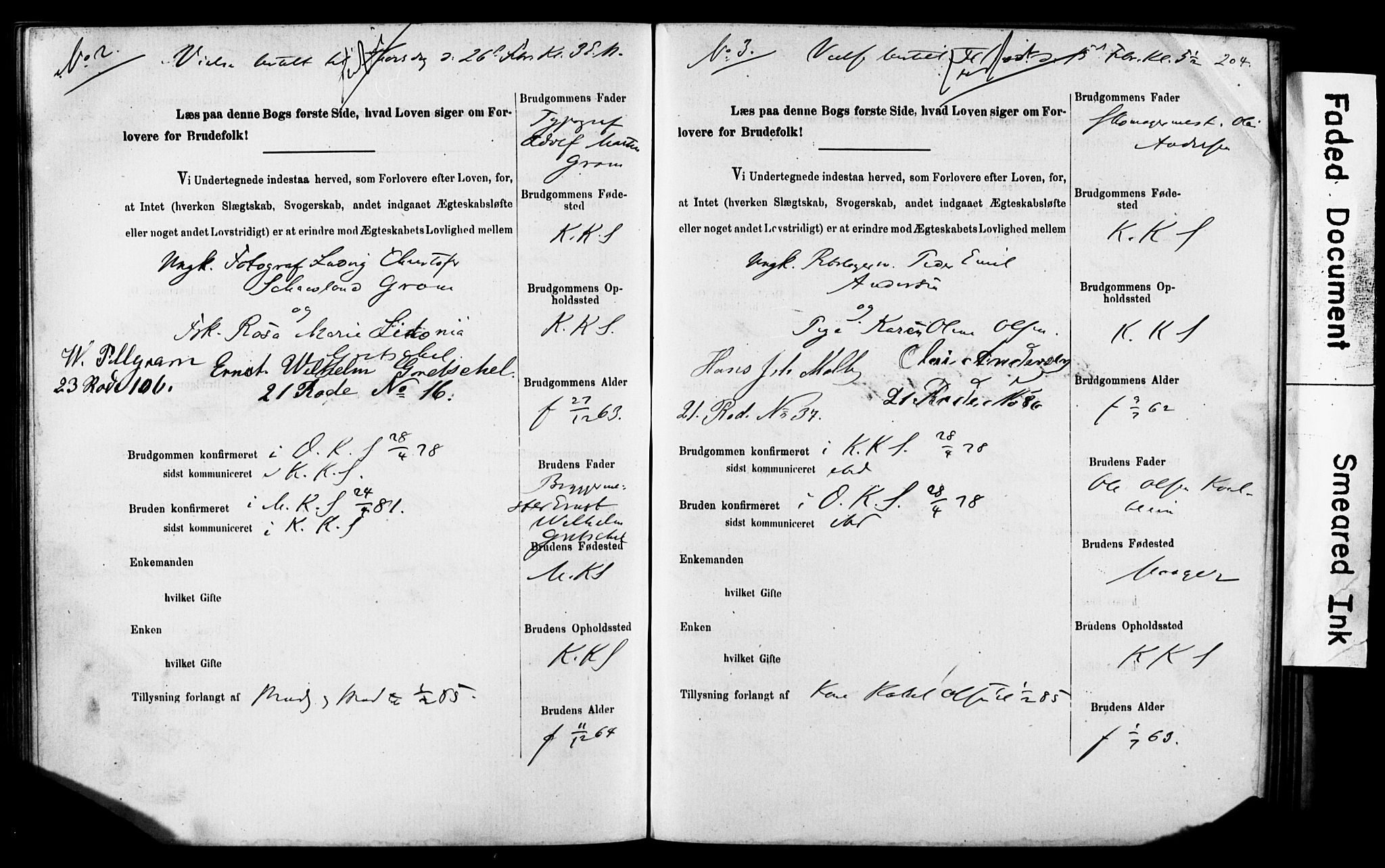 Korskirken sokneprestembete, SAB/A-76101: Forlovererklæringer nr. II.5.5, 1878-1889, s. 204