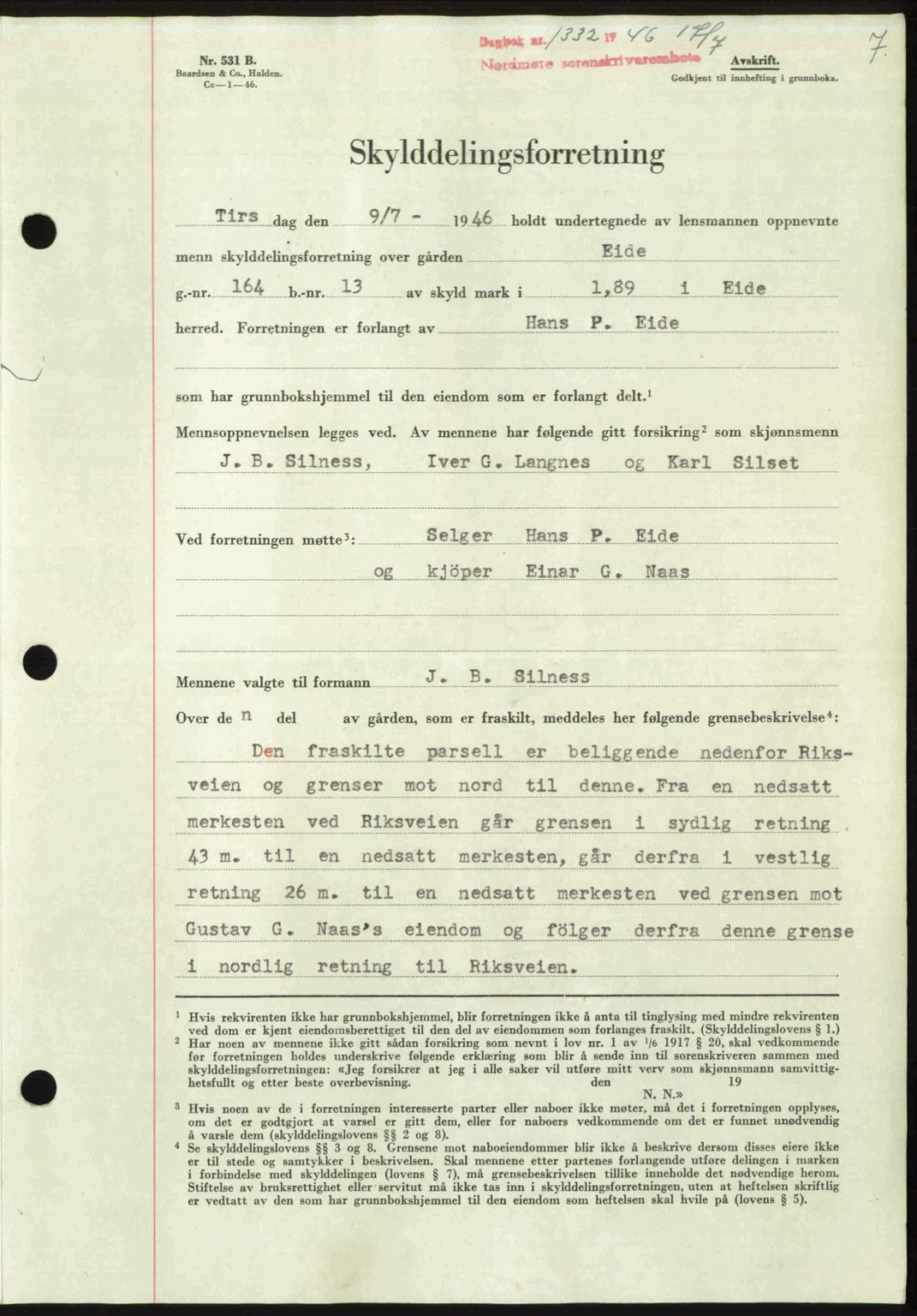 Nordmøre sorenskriveri, SAT/A-4132/1/2/2Ca: Pantebok nr. A102, 1946-1946, Dagboknr: 1332/1946