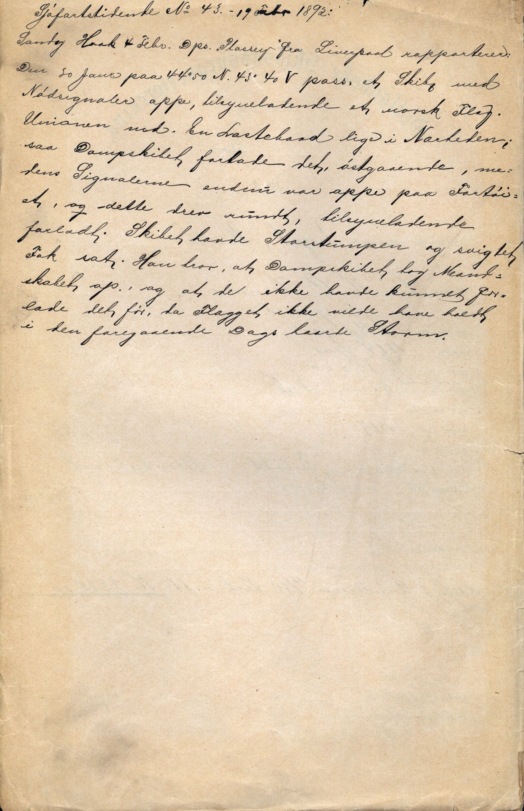 Pa 63 - Østlandske skibsassuranceforening, VEMU/A-1079/G/Ga/L0029/0007: Havaridokumenter / Diamant, Foldin, Aise, Florida, Flora, 1892, s. 121