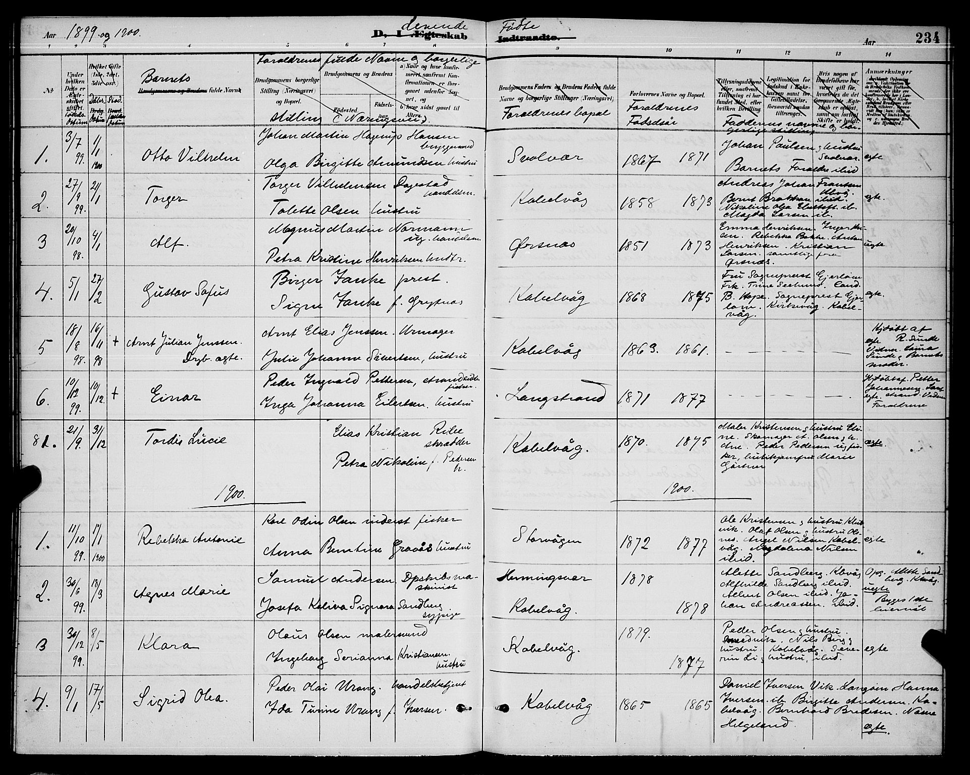 Ministerialprotokoller, klokkerbøker og fødselsregistre - Nordland, AV/SAT-A-1459/874/L1077: Klokkerbok nr. 874C06, 1891-1900, s. 234