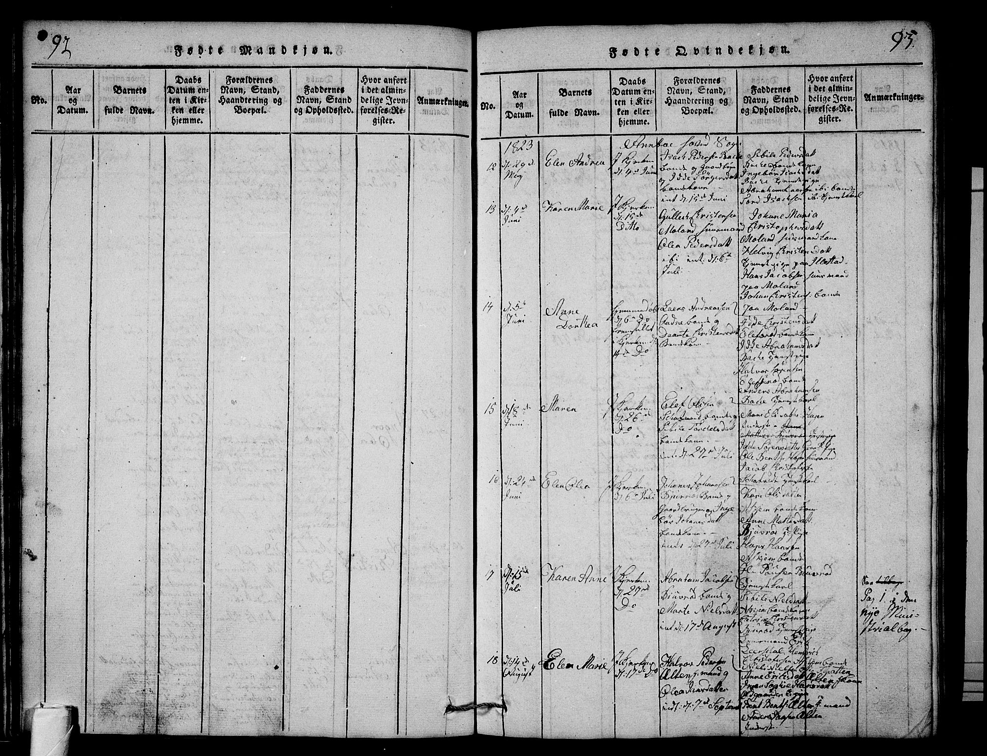 Andebu kirkebøker, AV/SAKO-A-336/G/Ga/L0001: Klokkerbok nr. I 1 /1, 1815-1823, s. 92-93