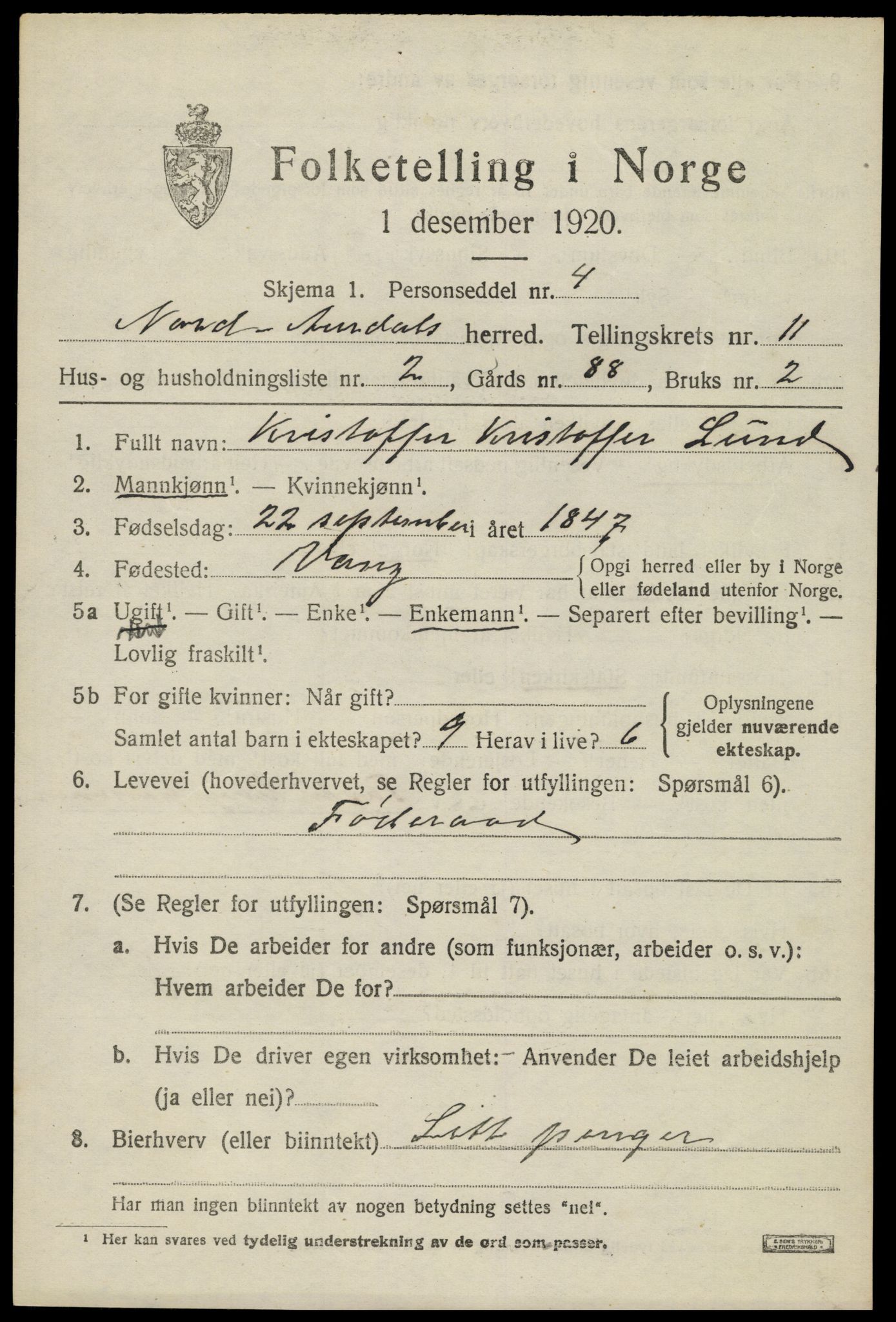 SAH, Folketelling 1920 for 0542 Nord-Aurdal herred, 1920, s. 8400