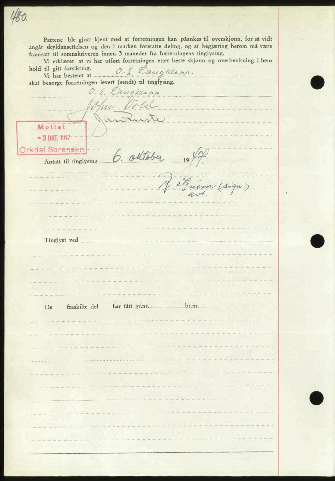 Orkdal sorenskriveri, SAT/A-4169/1/2/2C: Pantebok nr. A, 1947-1947, Dagboknr: 1268/1947