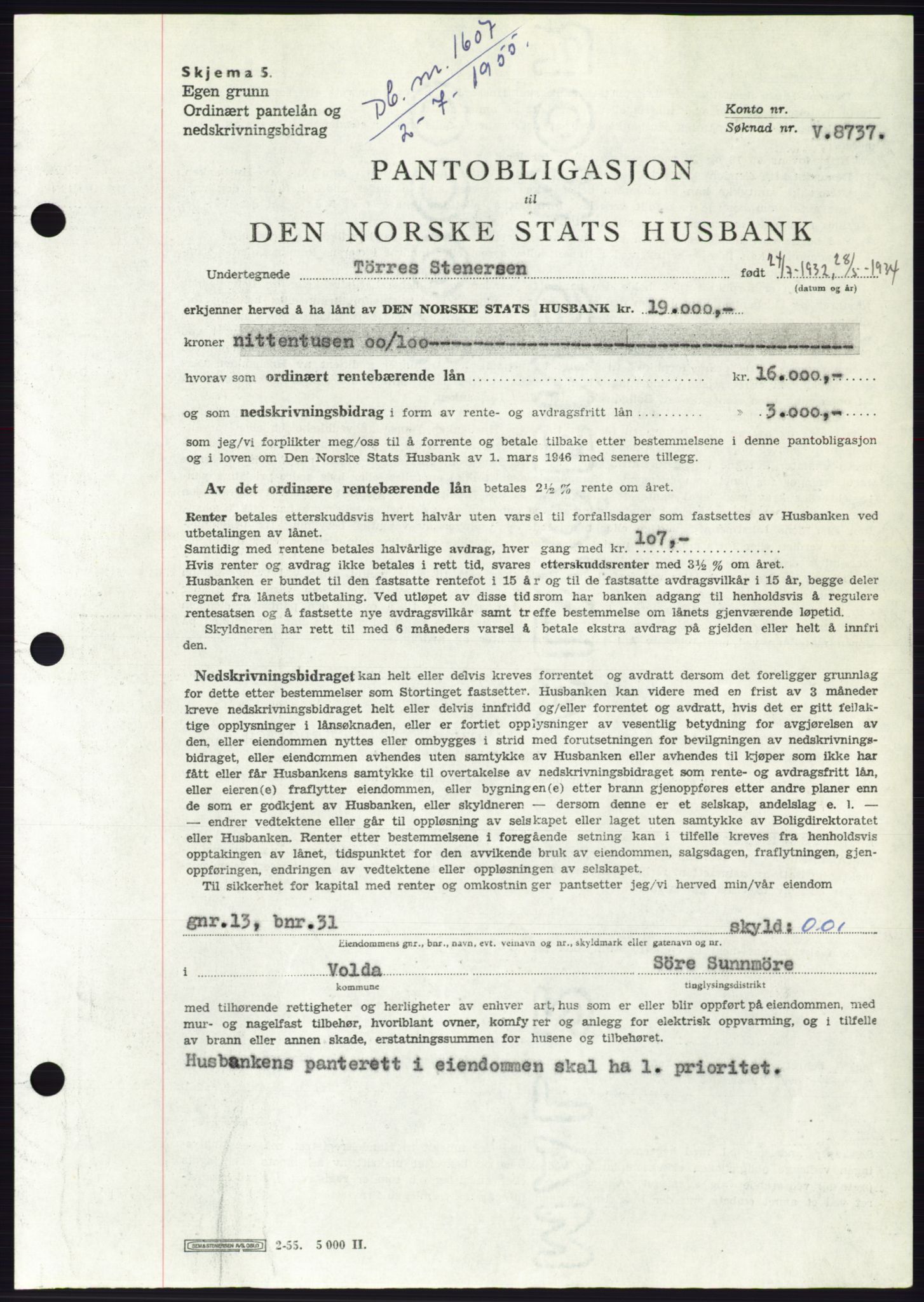 Søre Sunnmøre sorenskriveri, SAT/A-4122/1/2/2C/L0127: Pantebok nr. 15B, 1955-1955, Dagboknr: 1607/1955