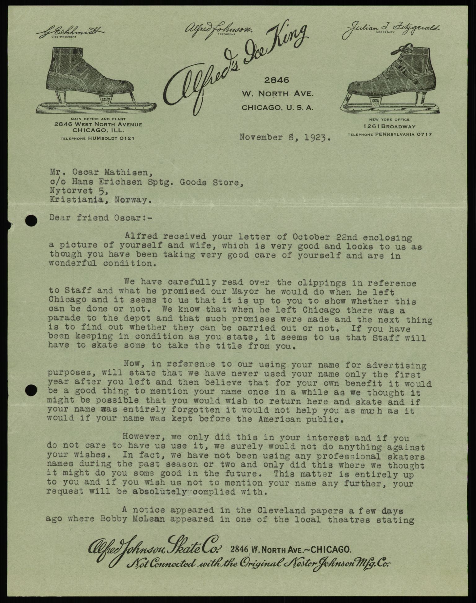 Mathisen, Oscar Wilhelm, AV/RA-PA-1912/Fa/L0001: Inngående korrespondanse, 1916-1954, s. 40