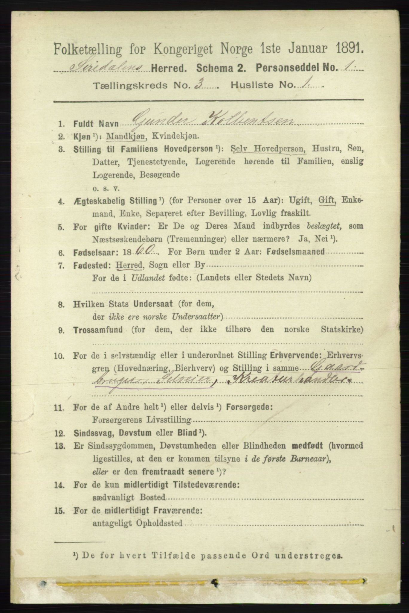 RA, Folketelling 1891 for 1046 Sirdal herred, 1891, s. 660