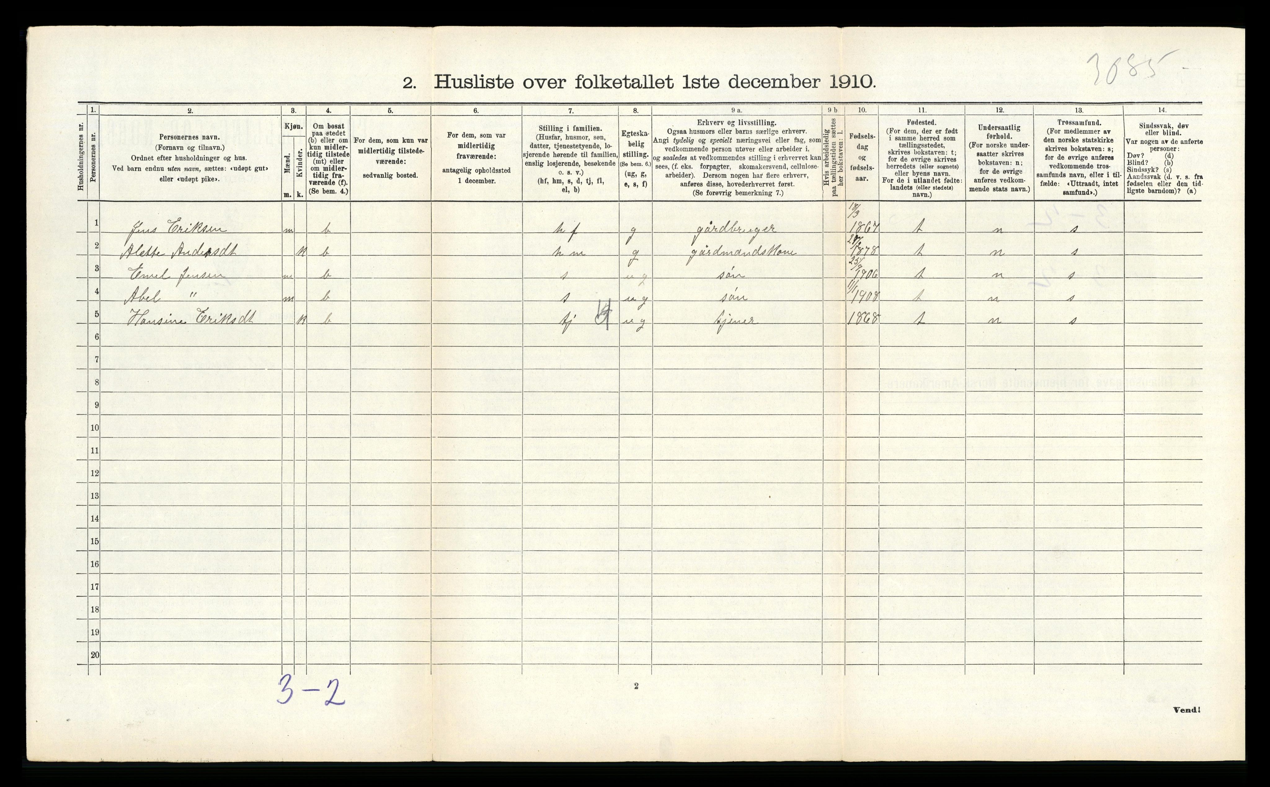 RA, Folketelling 1910 for 1430 Indre Holmedal herred, 1910, s. 225