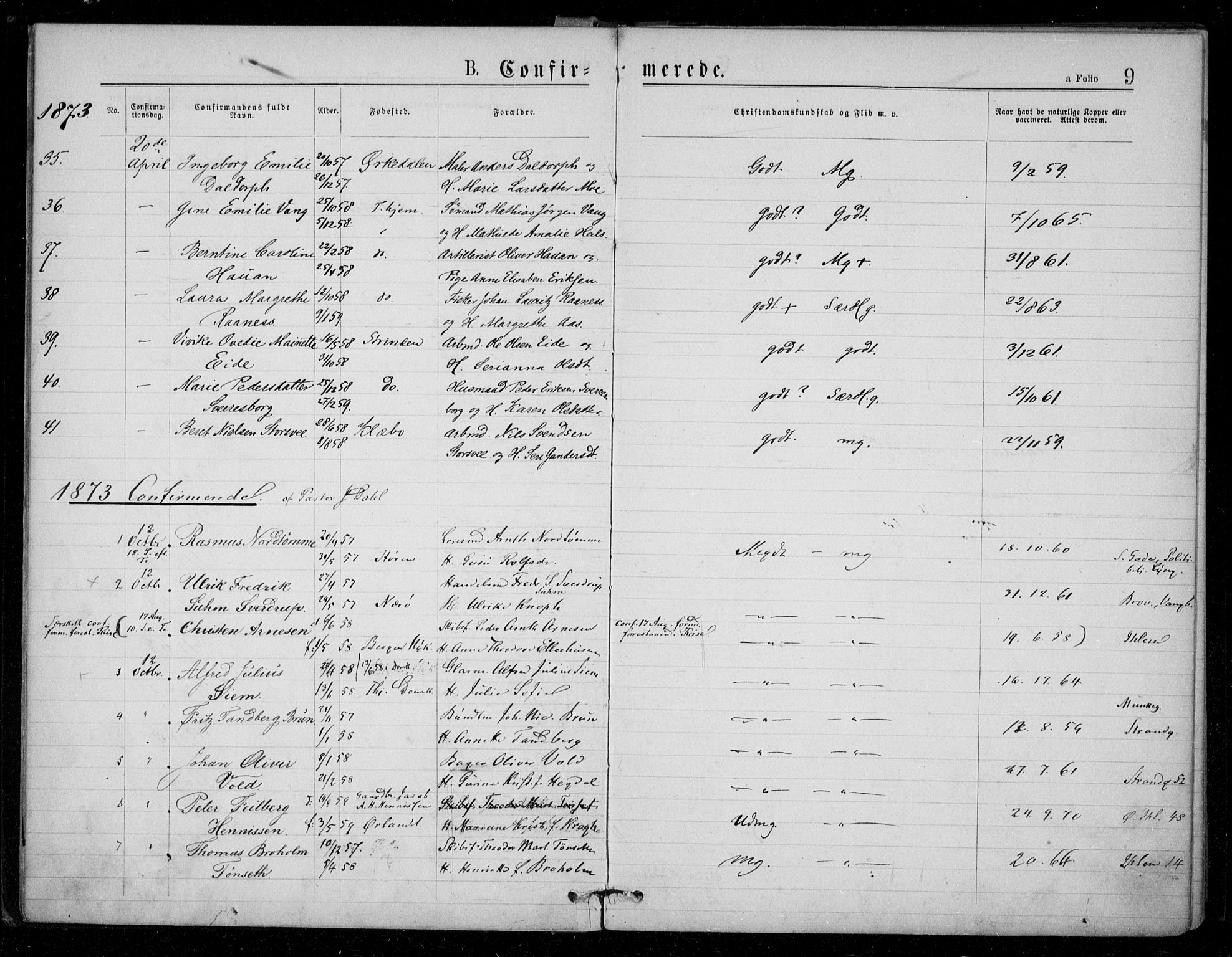 Ministerialprotokoller, klokkerbøker og fødselsregistre - Sør-Trøndelag, AV/SAT-A-1456/602/L0121: Ministerialbok nr. 602A19, 1872-1879, s. 9