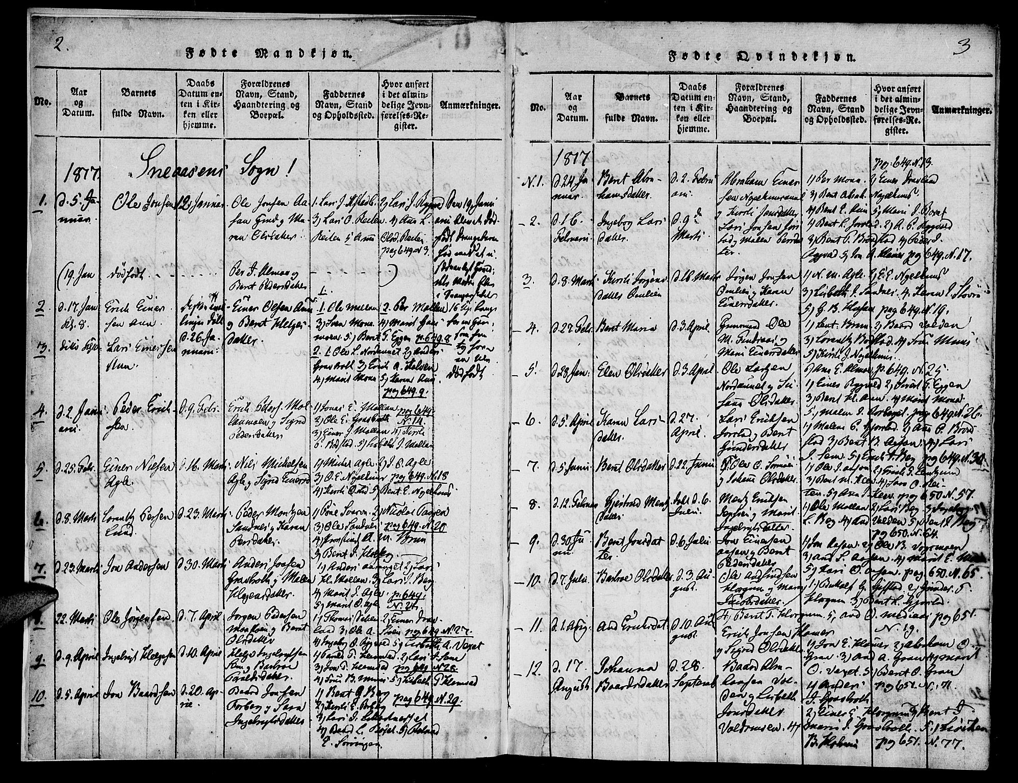 Ministerialprotokoller, klokkerbøker og fødselsregistre - Nord-Trøndelag, AV/SAT-A-1458/749/L0479: Klokkerbok nr. 749C01, 1817-1829, s. 2-3