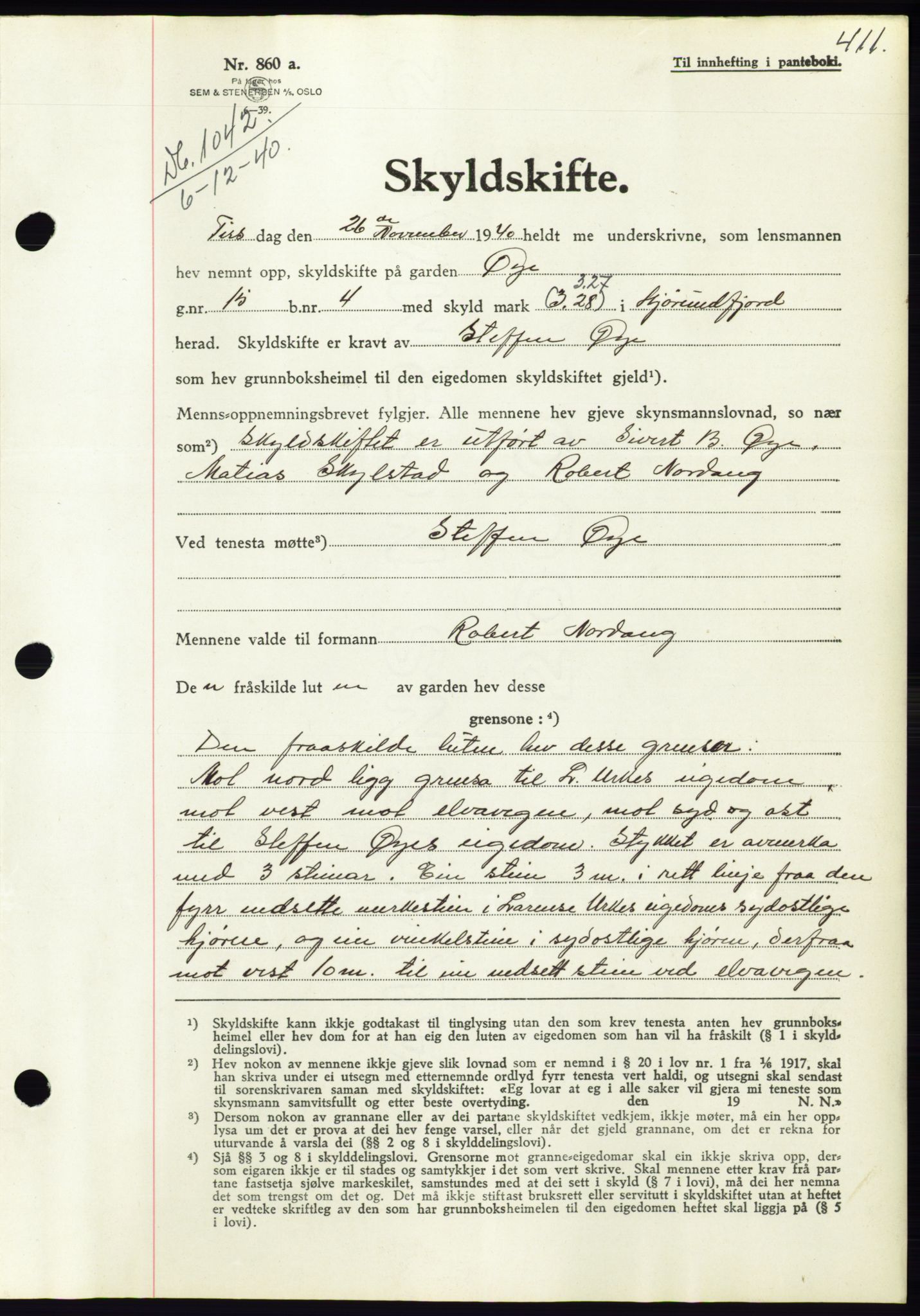 Søre Sunnmøre sorenskriveri, AV/SAT-A-4122/1/2/2C/L0070: Pantebok nr. 64, 1940-1941, Dagboknr: 1042/1940