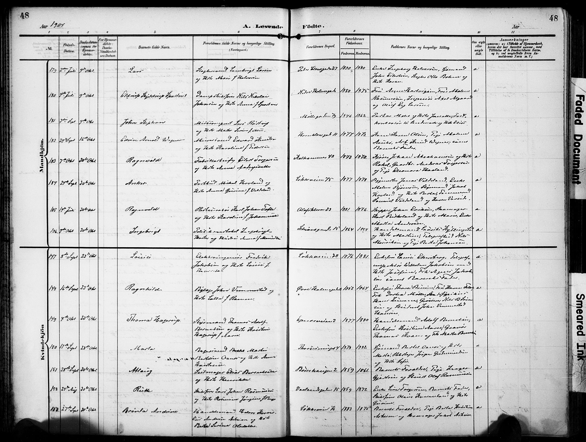Domkirken sokneprestkontor, AV/SAST-A-101812/001/30/30BB/L0018: Klokkerbok nr. B 18, 1903-1915, s. 48
