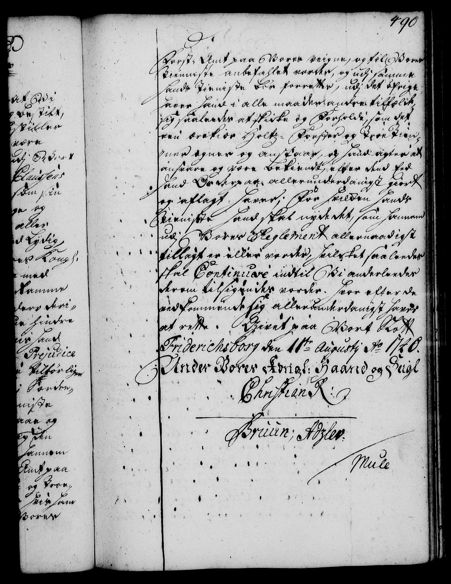 Rentekammeret, Kammerkanselliet, RA/EA-3111/G/Gg/Gge/L0002: Norsk bestallingsprotokoll med register (merket RK 53.26), 1730-1744, s. 490