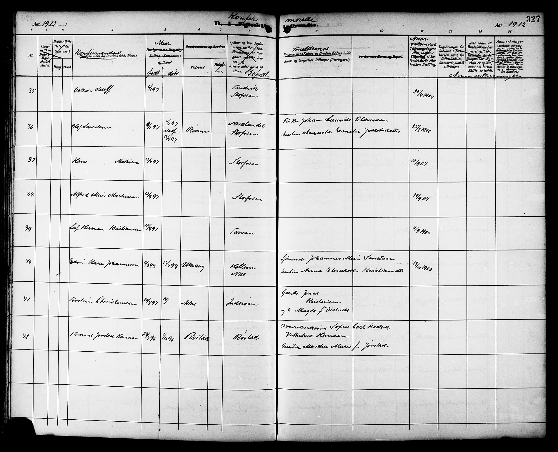 Ministerialprotokoller, klokkerbøker og fødselsregistre - Sør-Trøndelag, SAT/A-1456/659/L0746: Klokkerbok nr. 659C03, 1893-1912, s. 327