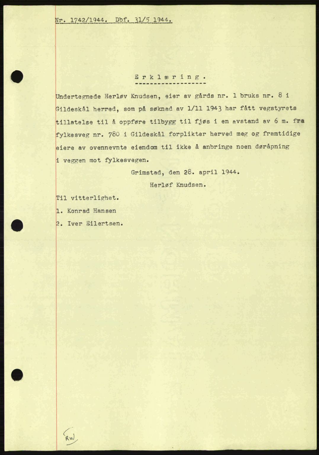 Salten sorenskriveri, SAT/A-4578/1/2/2C: Pantebok nr. A14-15, 1943-1945, Dagboknr: 1742/1944