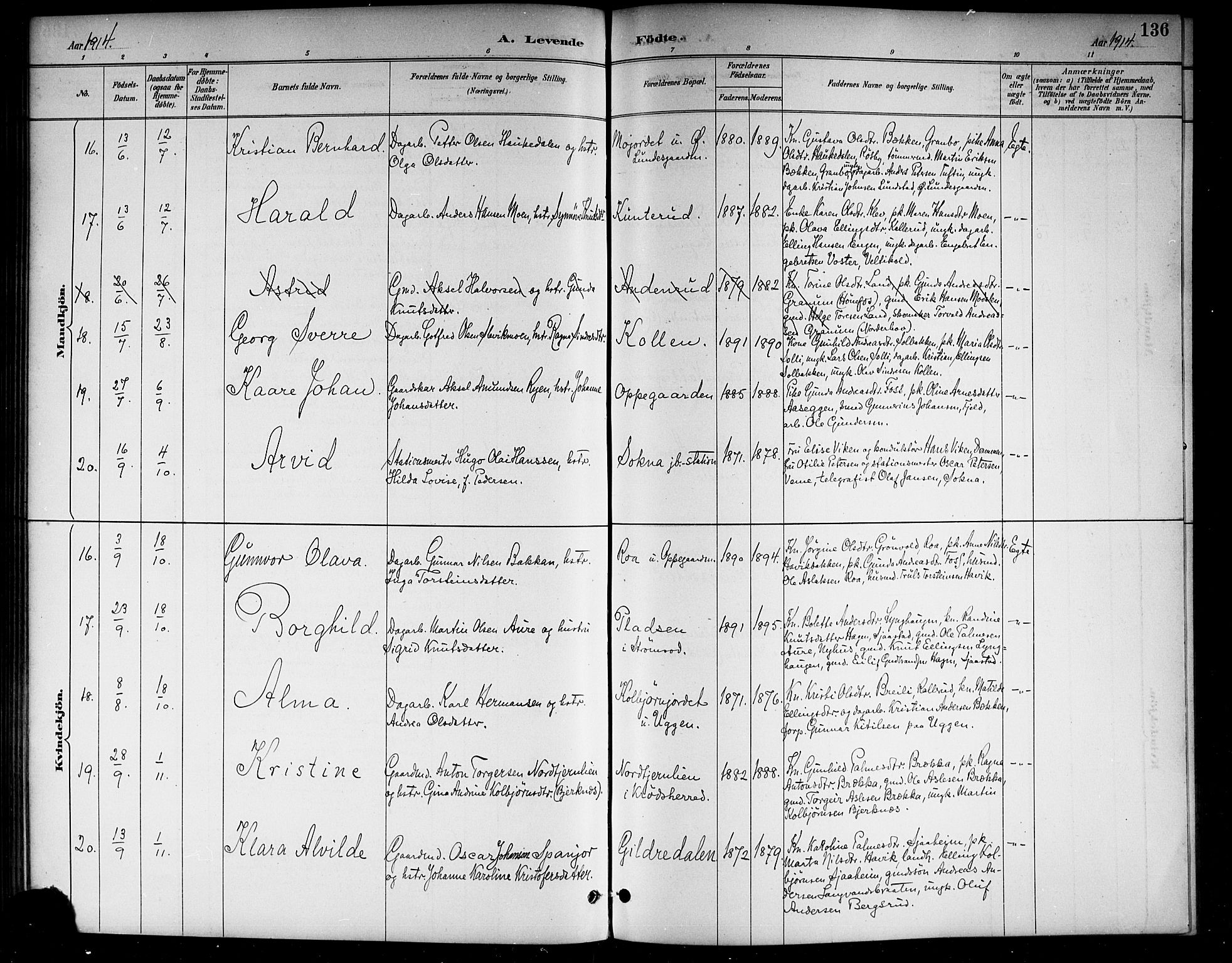 Lunder kirkebøker, AV/SAKO-A-629/G/Ga/L0004: Klokkerbok nr. I 4, 1889-1917, s. 136