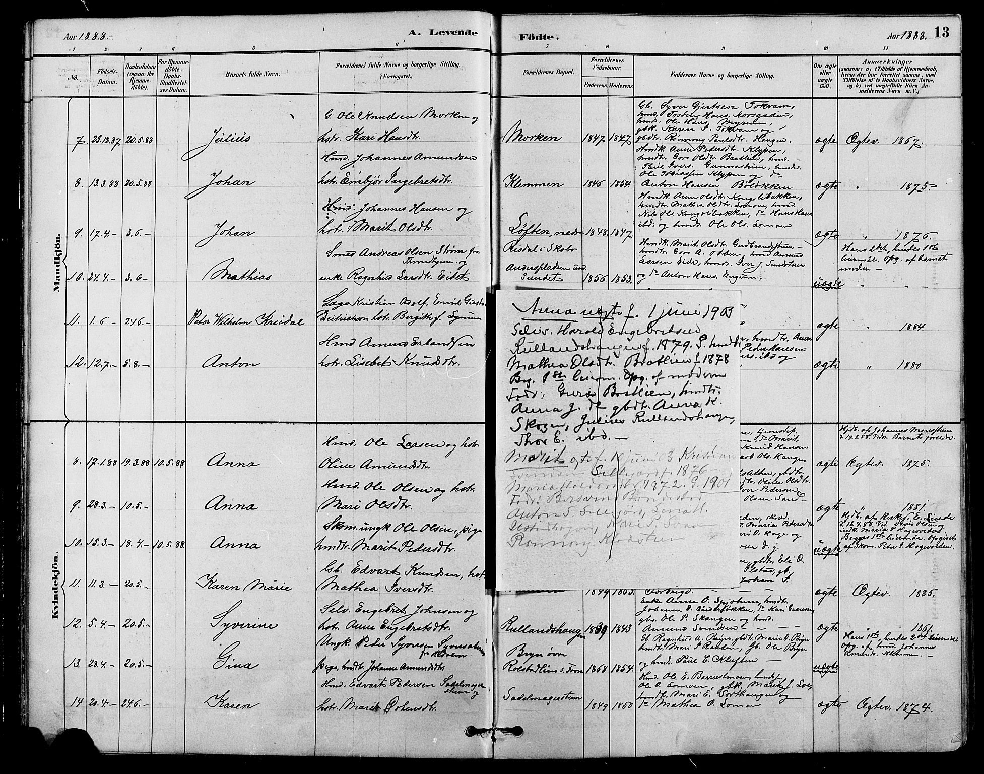 Nord-Fron prestekontor, AV/SAH-PREST-080/H/Ha/Hab/L0004: Klokkerbok nr. 4, 1884-1914, s. 13