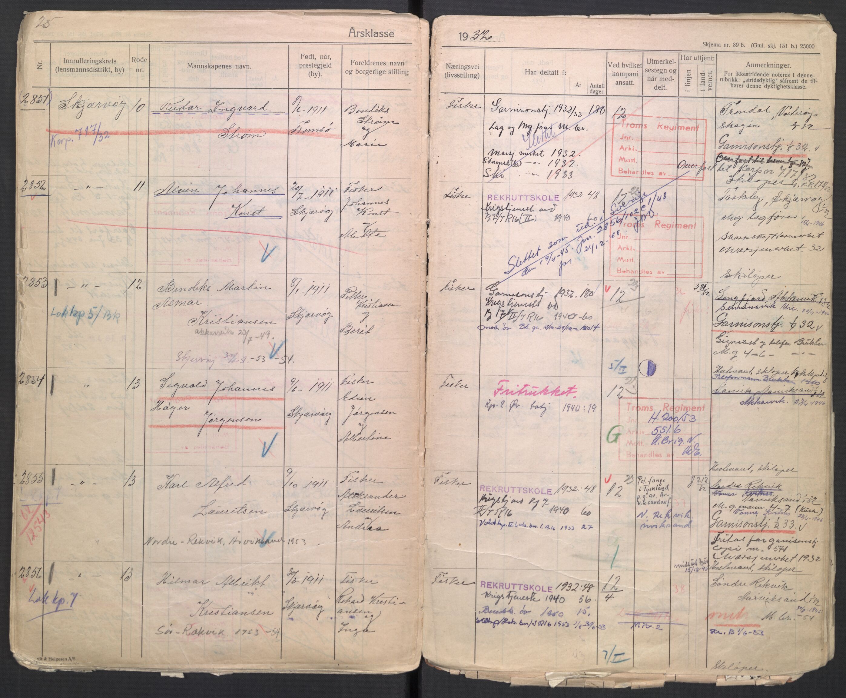 Forsvaret, Troms infanteriregiment nr. 16, AV/RA-RAFA-3146/P/Pa/L0006/0003: Ruller / Rulle for Lyngen bataljons menige mannskaper, årsklasse 1932, 1932, s. 25