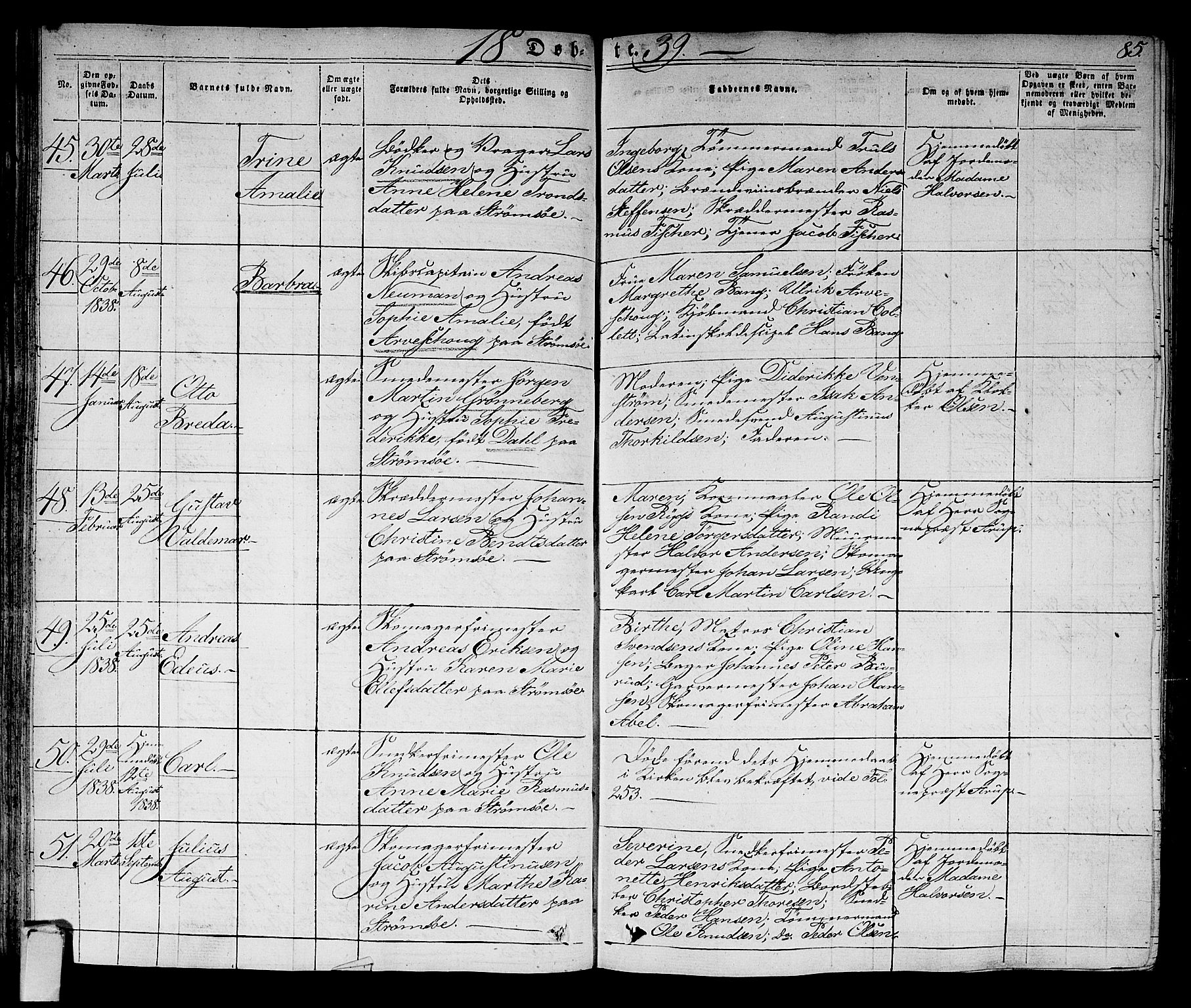 Strømsø kirkebøker, AV/SAKO-A-246/F/Fa/L0012: Ministerialbok nr. I 12, 1830-1847, s. 85