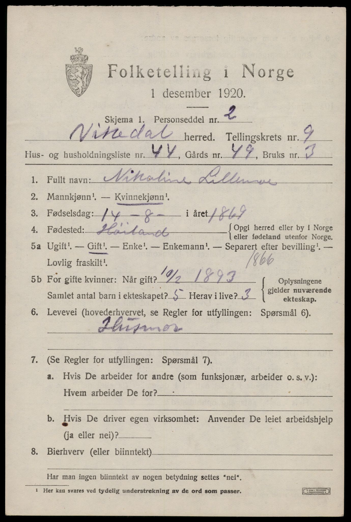 SAST, Folketelling 1920 for 1157 Vikedal herred, 1920, s. 3303