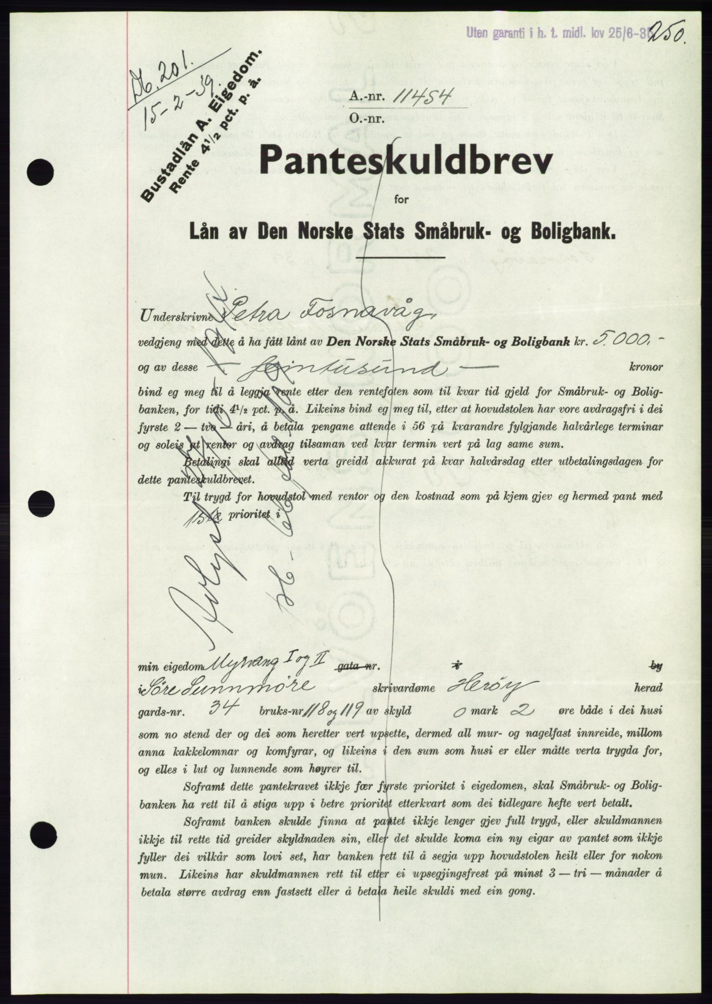 Søre Sunnmøre sorenskriveri, AV/SAT-A-4122/1/2/2C/L0067: Pantebok nr. 61, 1938-1939, Dagboknr: 201/1939