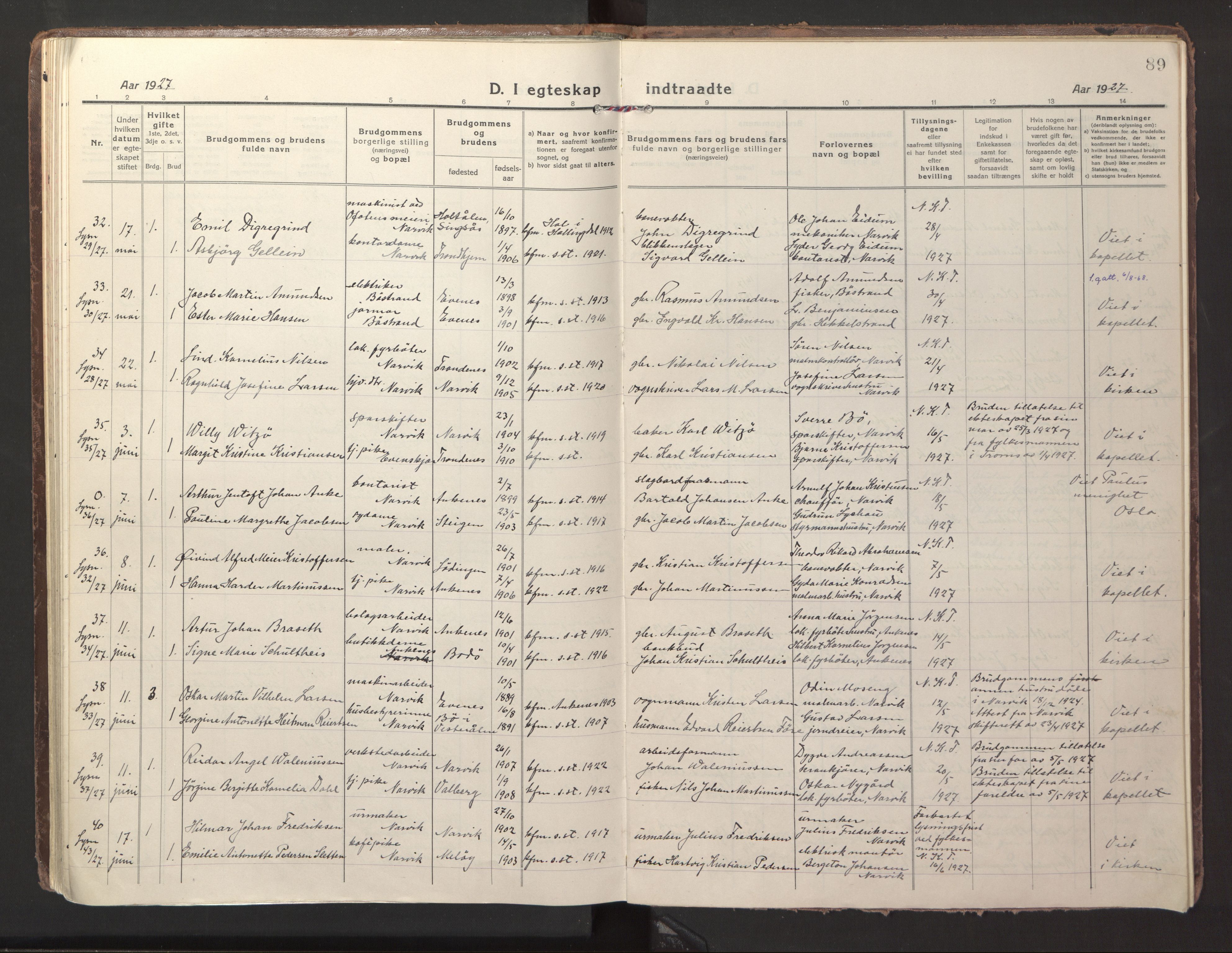 Ministerialprotokoller, klokkerbøker og fødselsregistre - Nordland, AV/SAT-A-1459/871/L1002: Ministerialbok nr. 871A18, 1917-1926, s. 89