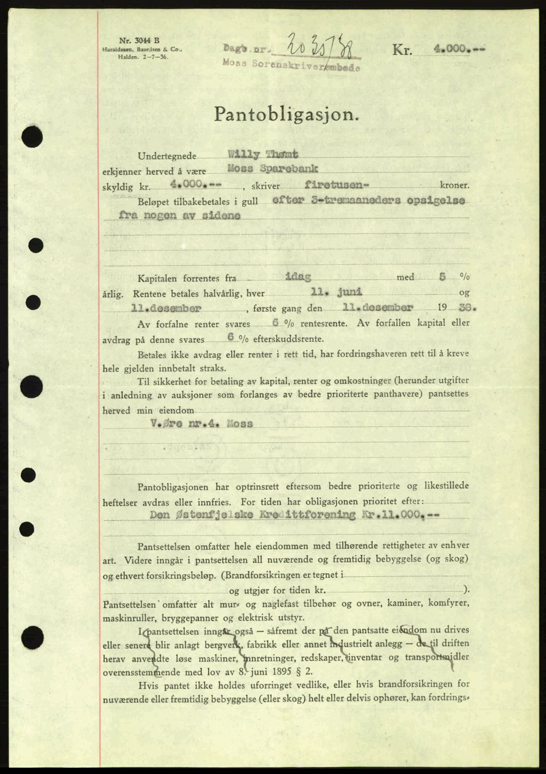 Moss sorenskriveri, SAO/A-10168: Pantebok nr. B6, 1938-1938, Dagboknr: 2035/1938