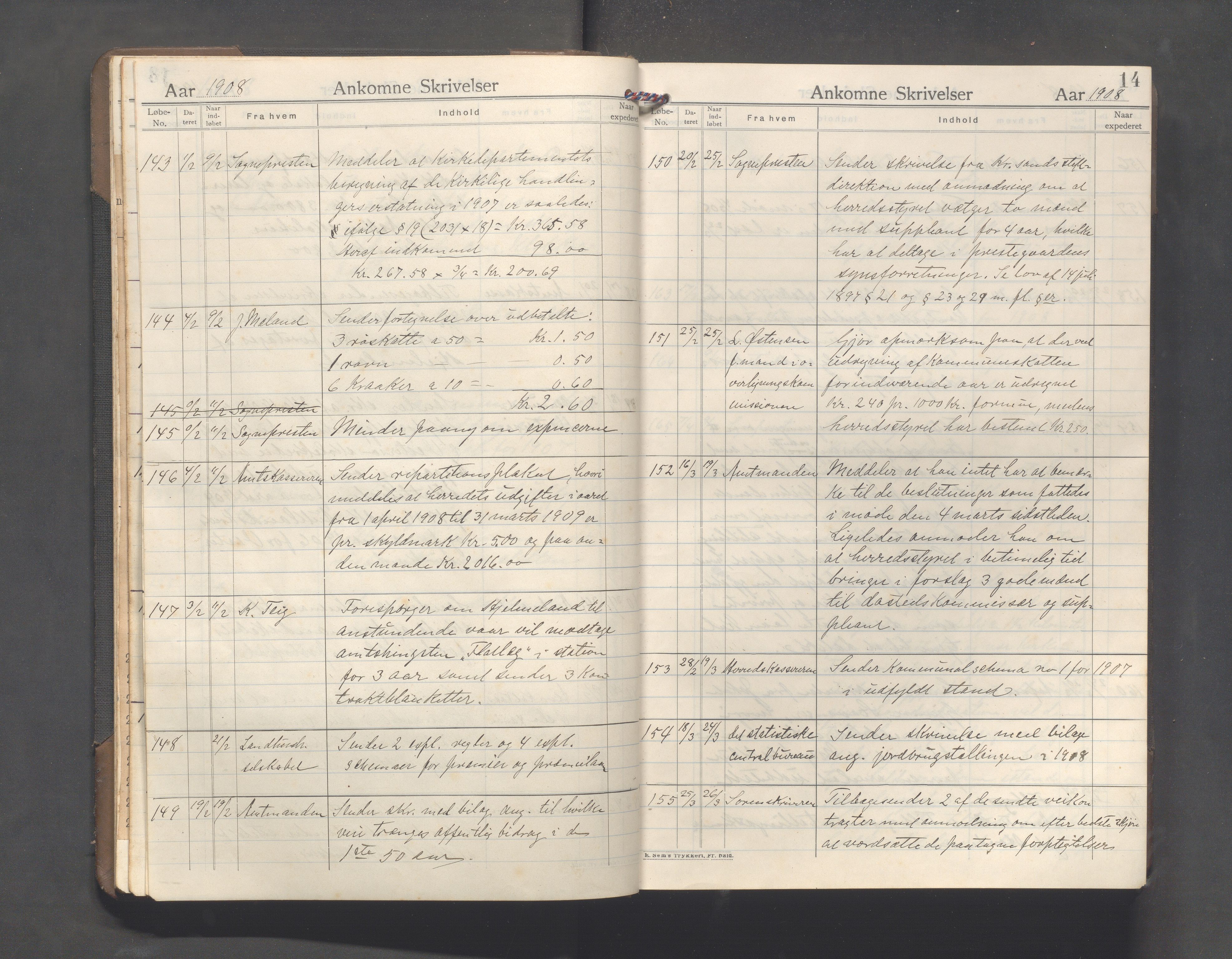 Hjelmeland kommune - Formannskapet, IKAR/K-102522/C/L0003: Journal, 1907-1923, s. 14