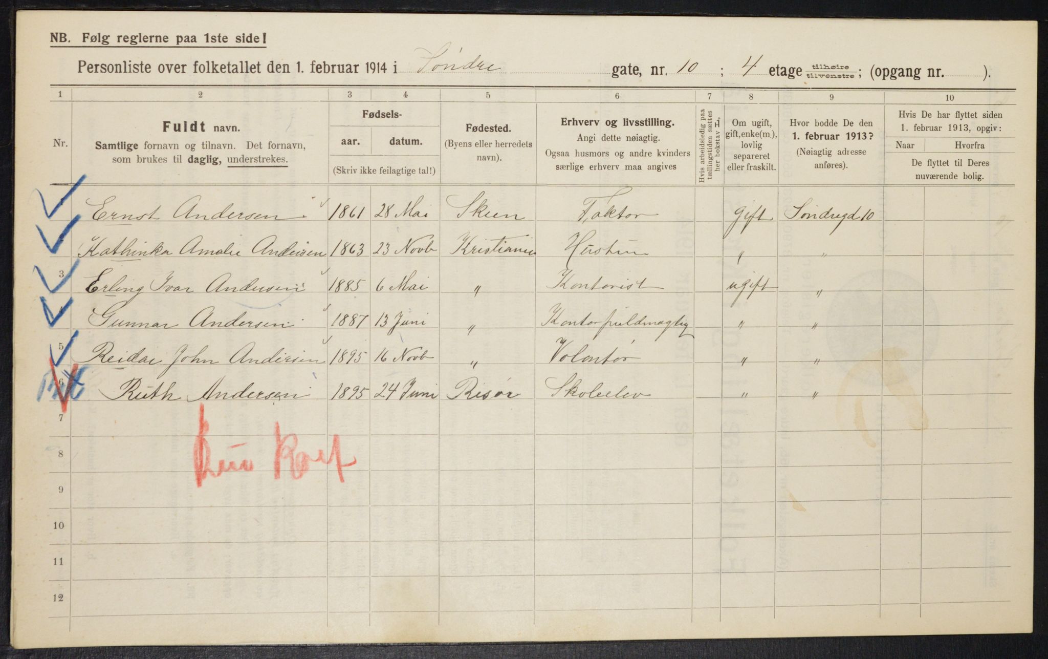 OBA, Kommunal folketelling 1.2.1914 for Kristiania, 1914, s. 107103