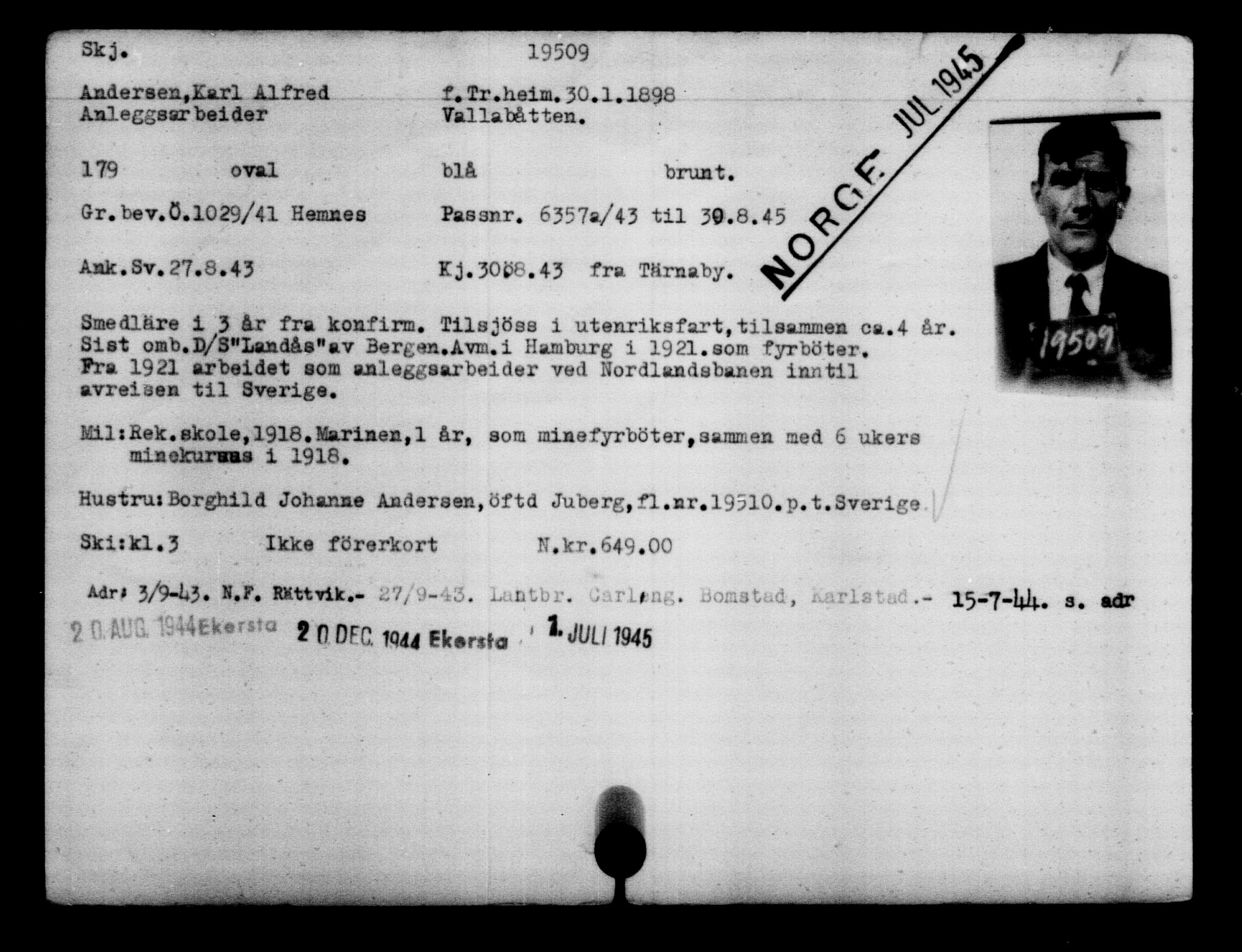 Den Kgl. Norske Legasjons Flyktningskontor, AV/RA-S-6753/V/Va/L0009: Kjesäterkartoteket.  Flyktningenr. 18502-22048, 1940-1945, s. 1163