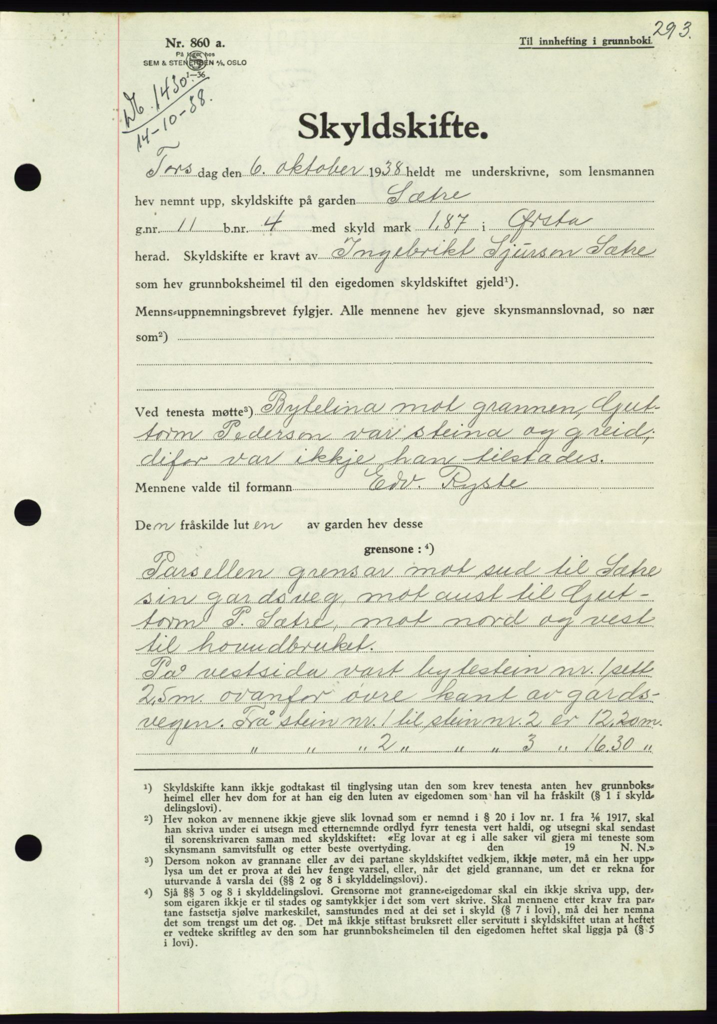 Søre Sunnmøre sorenskriveri, AV/SAT-A-4122/1/2/2C/L0066: Pantebok nr. 60, 1938-1938, Dagboknr: 1430/1938