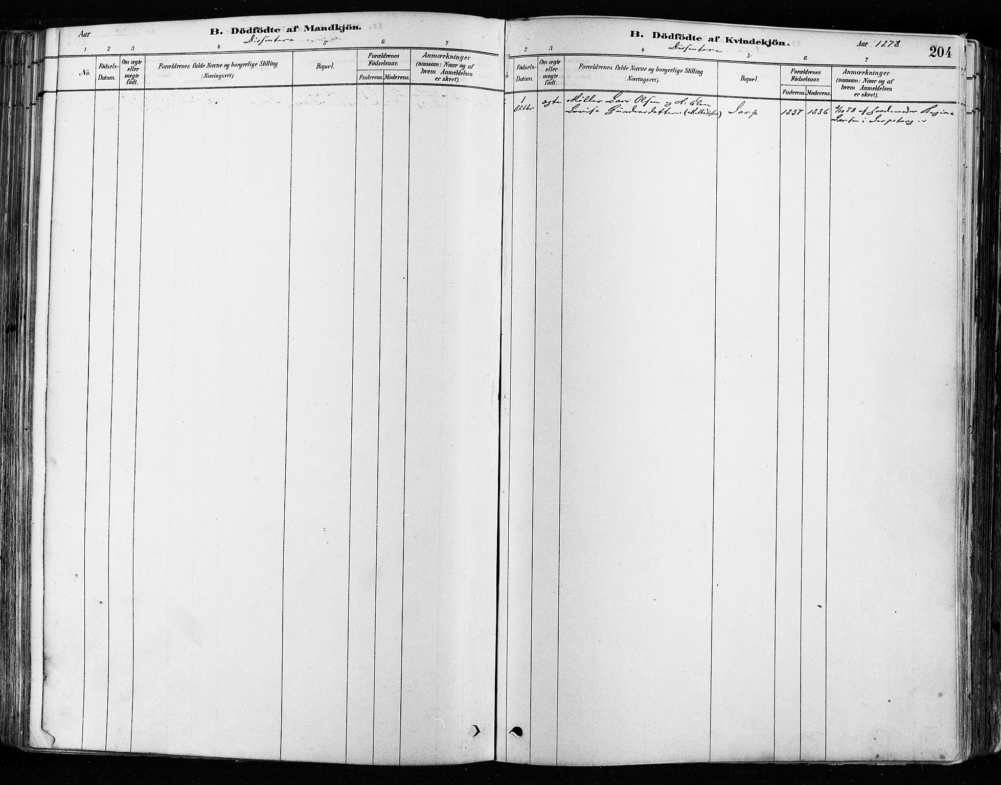 Tune prestekontor Kirkebøker, AV/SAO-A-2007/F/Fa/L0017: Ministerialbok nr. 17, 1878-1887, s. 204