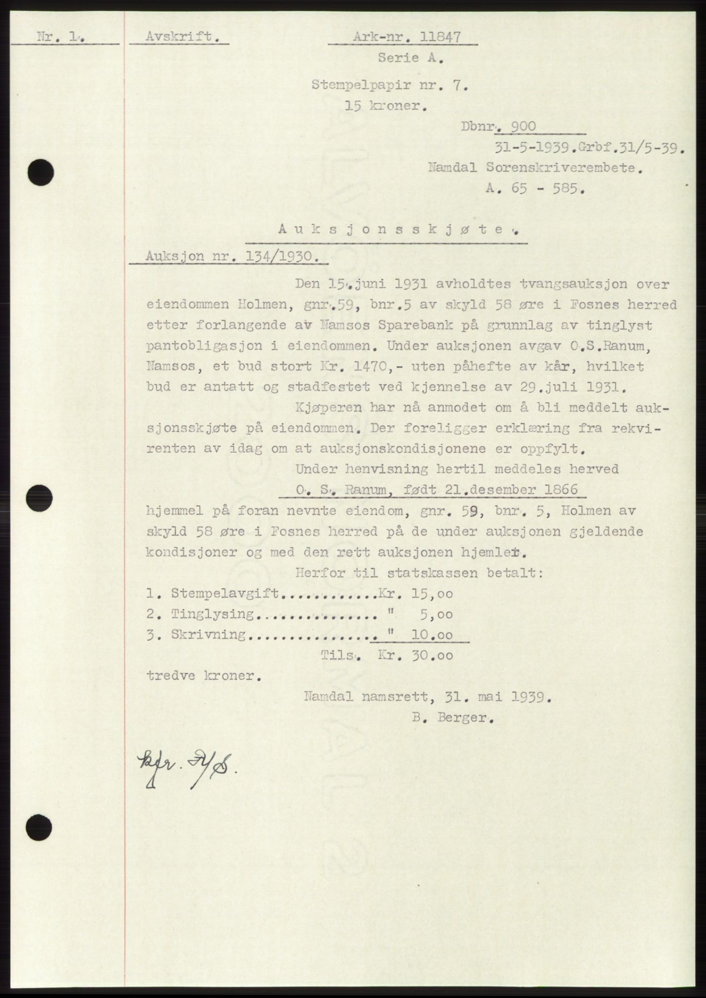 Namdal sorenskriveri, SAT/A-4133/1/2/2C: Pantebok nr. -, 1937-1939, Tingl.dato: 31.05.1939