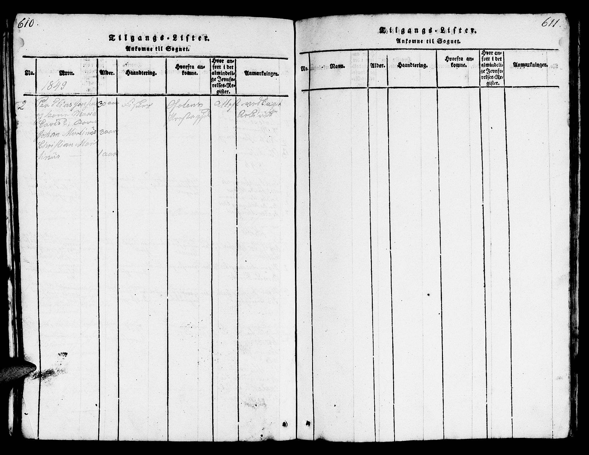 Loppa sokneprestkontor, SATØ/S-1339/H/Hb/L0001klokker: Klokkerbok nr. 1, 1820-1849, s. 610-611