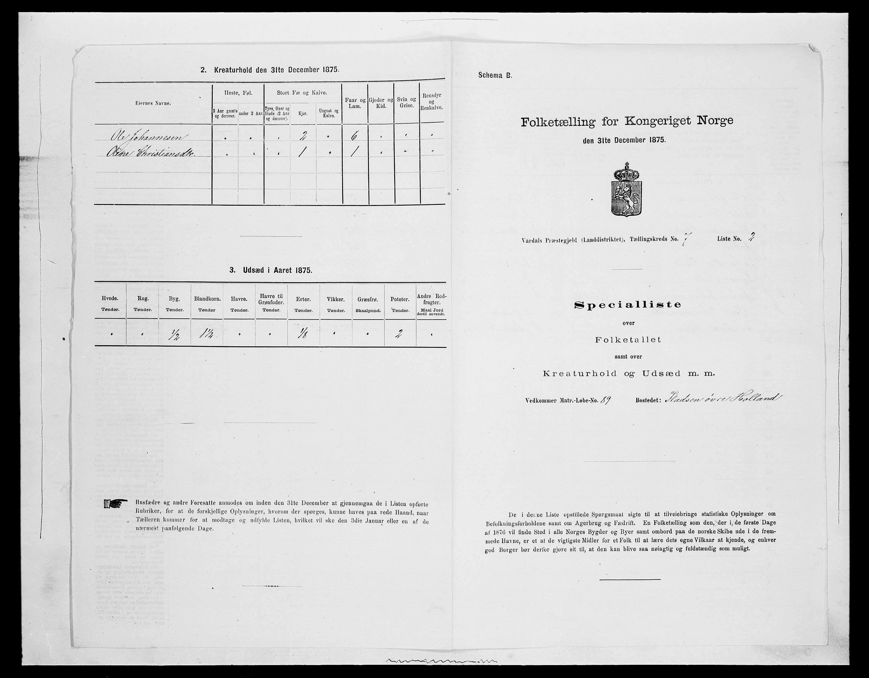 SAH, Folketelling 1875 for 0527L Vardal prestegjeld, Vardal sokn og Hunn sokn, 1875, s. 971