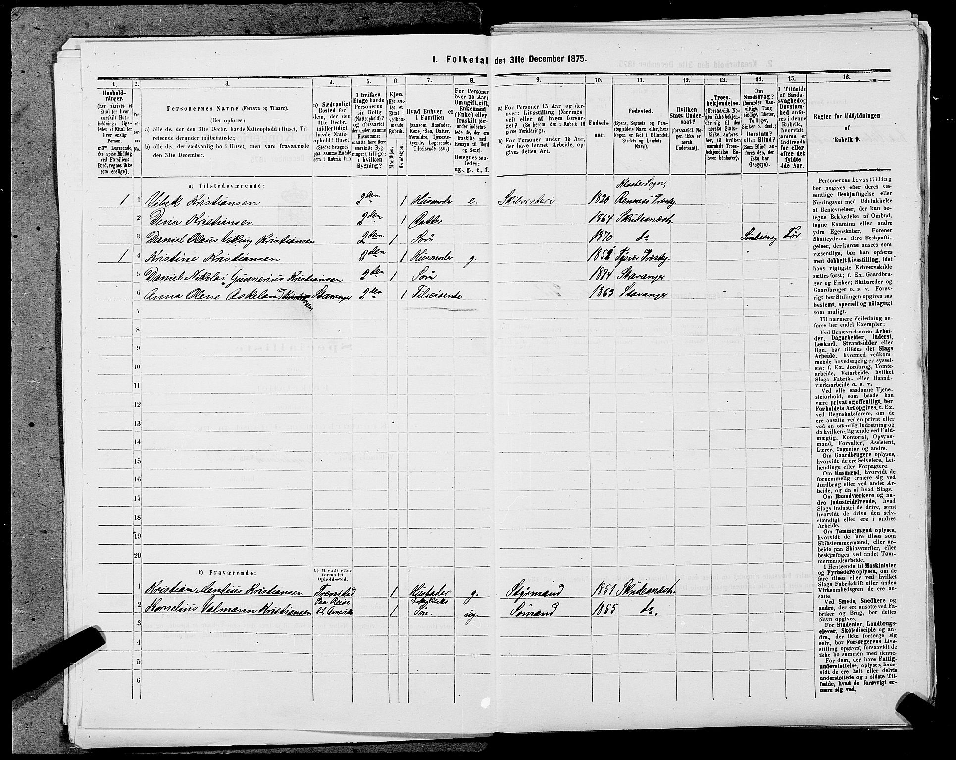 SAST, Folketelling 1875 for 1104B Skudenes prestegjeld, Skudeneshavn ladested, 1875, s. 140