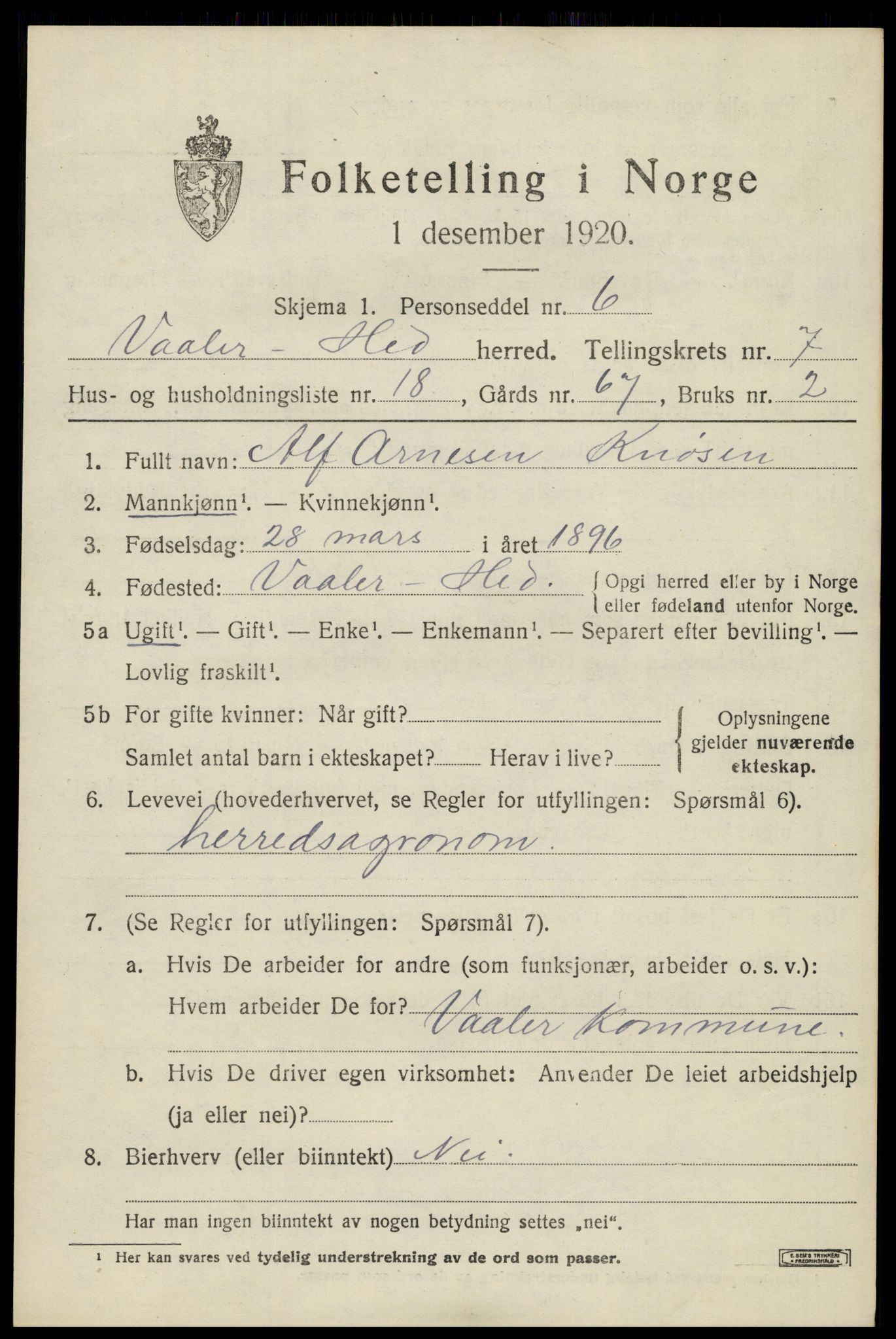 SAH, Folketelling 1920 for 0426 Våler herred, 1920, s. 7737