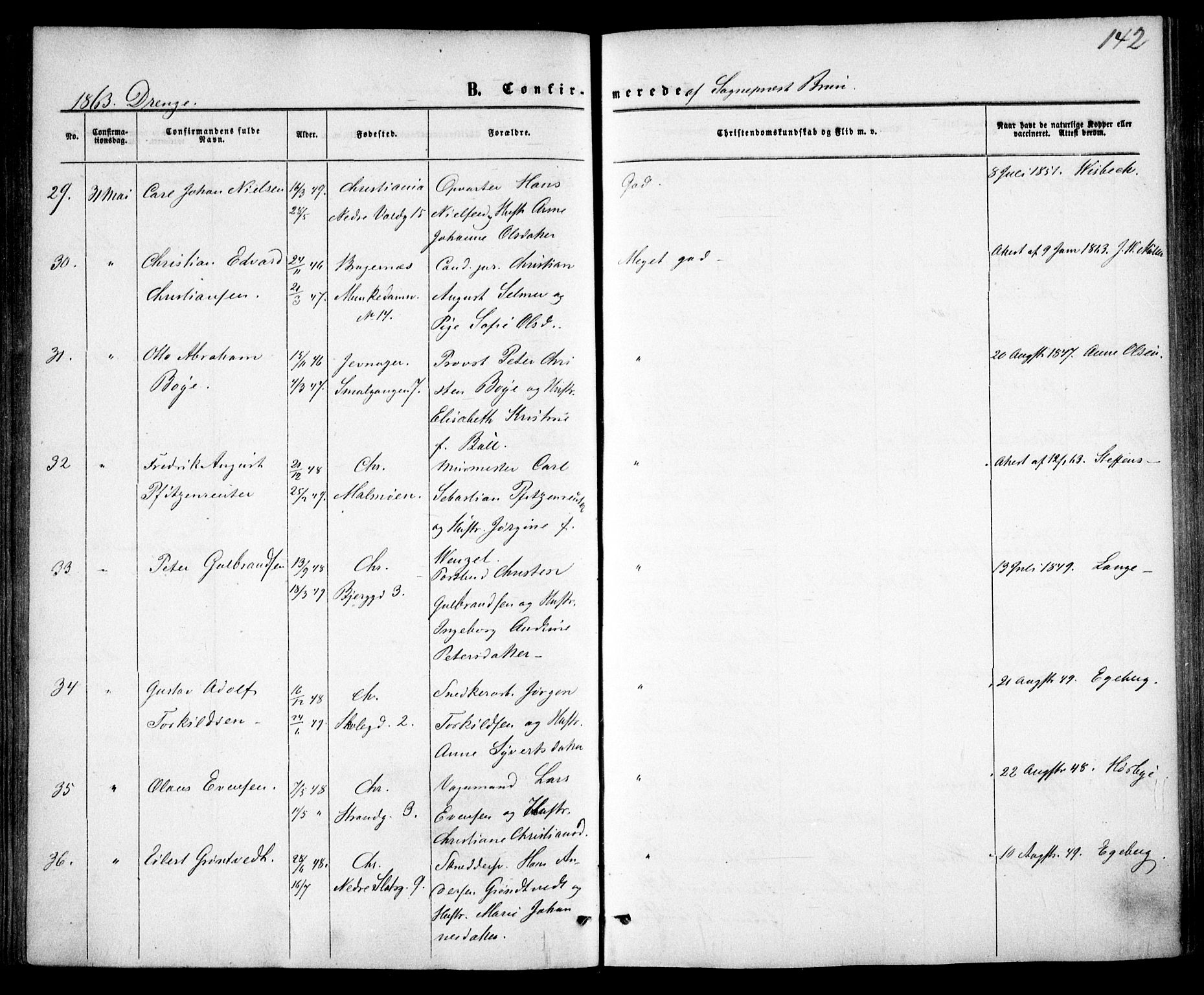 Trefoldighet prestekontor Kirkebøker, AV/SAO-A-10882/F/Fb/L0001: Ministerialbok nr. II 1, 1858-1871, s. 142