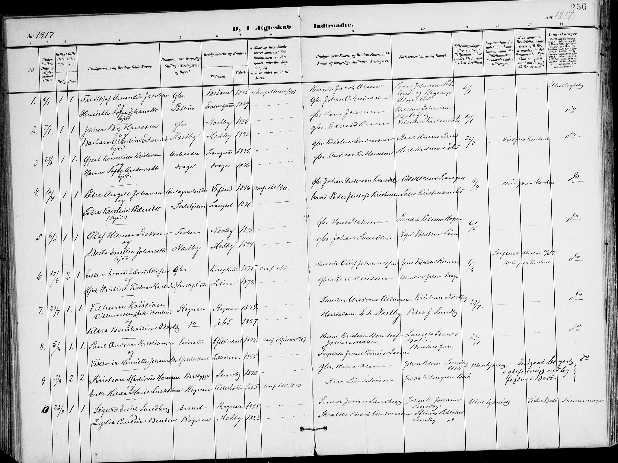 Ministerialprotokoller, klokkerbøker og fødselsregistre - Nordland, SAT/A-1459/847/L0672: Ministerialbok nr. 847A12, 1902-1919, s. 256