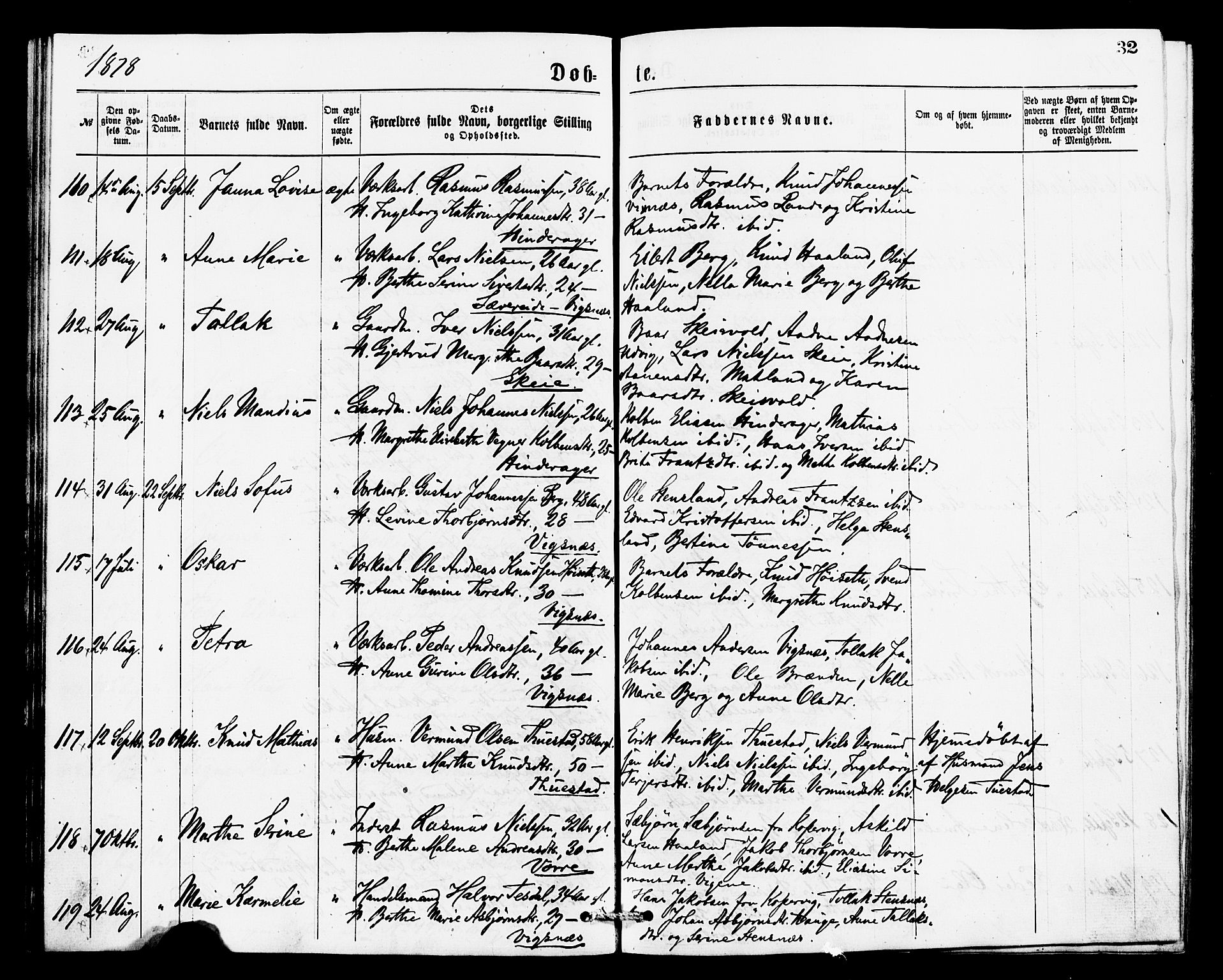 Avaldsnes sokneprestkontor, AV/SAST-A -101851/H/Ha/Haa/L0013: Ministerialbok nr. A 13, 1876-1879, s. 32