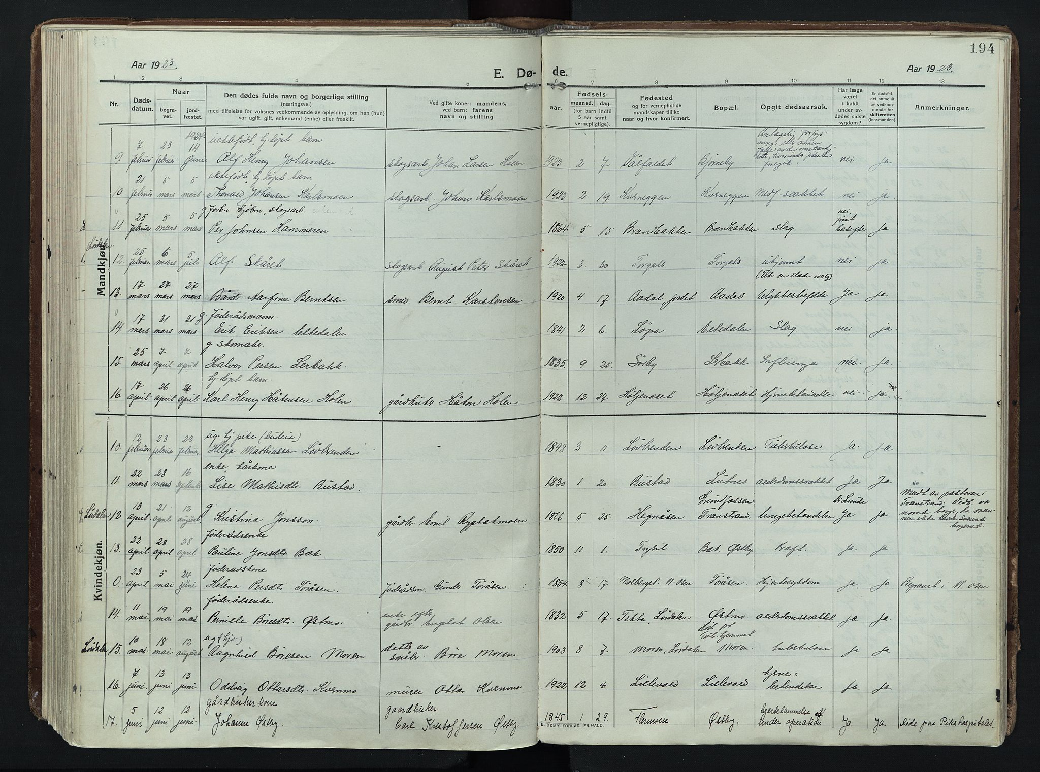 Trysil prestekontor, AV/SAH-PREST-046/H/Ha/Haa/L0014: Ministerialbok nr. 14, 1912-1923, s. 194