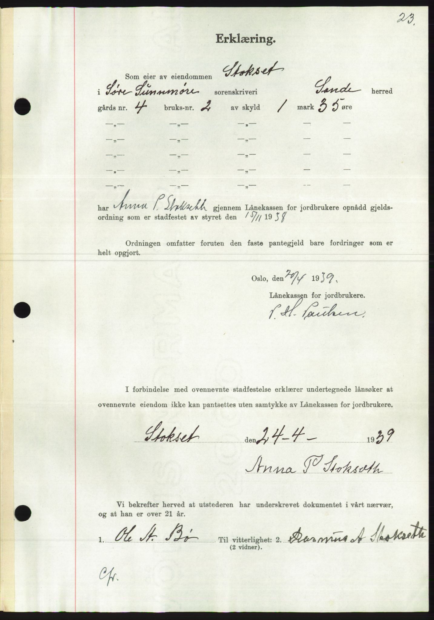 Søre Sunnmøre sorenskriveri, AV/SAT-A-4122/1/2/2C/L0068: Pantebok nr. 62, 1939-1939, Dagboknr: 610/1939