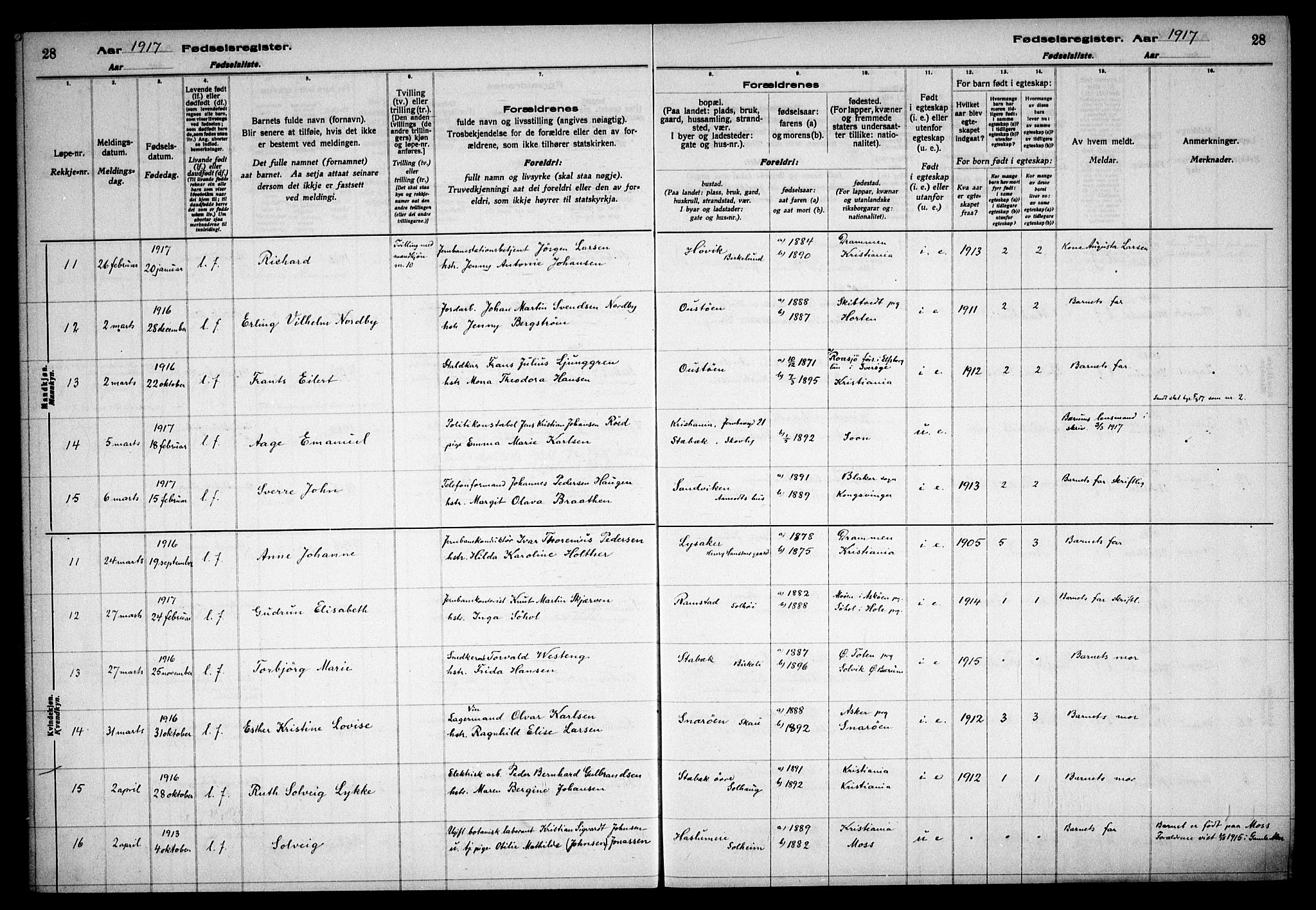 Østre Bærum prestekontor Kirkebøker, AV/SAO-A-10887/J/Ja/L0001: Fødselsregister nr. 1, 1916-1922, s. 28