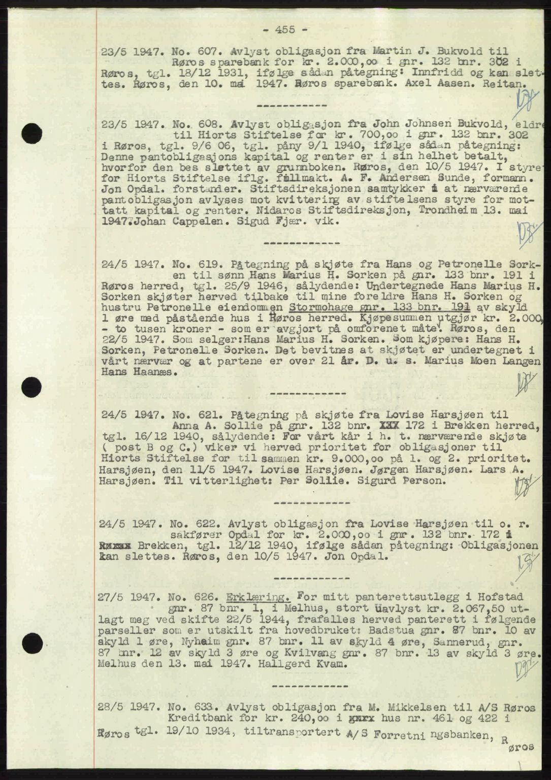 Gauldal sorenskriveri, SAT/A-0014/1/2/2C: Pantebok nr. A3, 1947-1947, Dagboknr: 607/1947